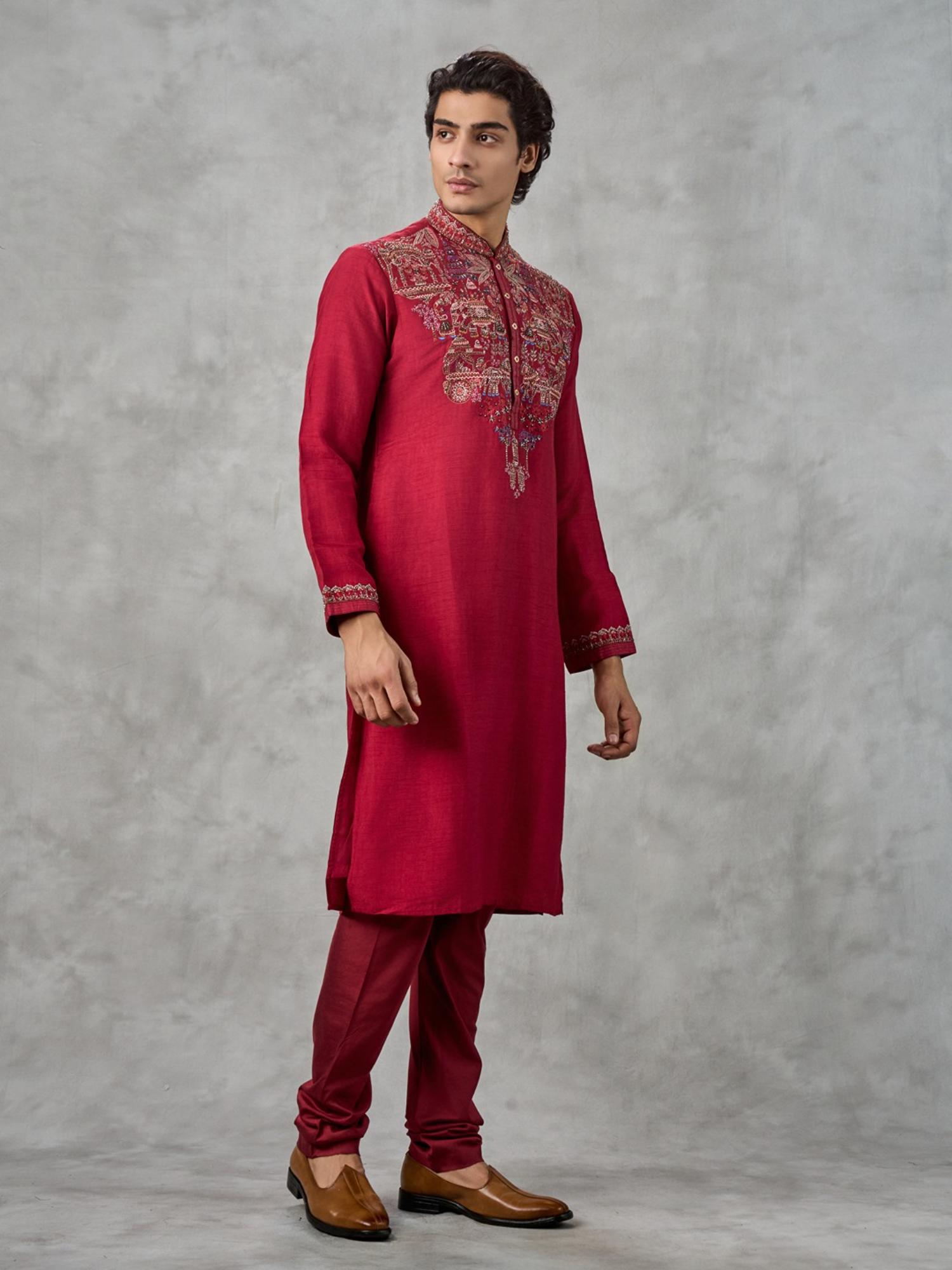 Red Vineyard Elegance Kurta with Churidar