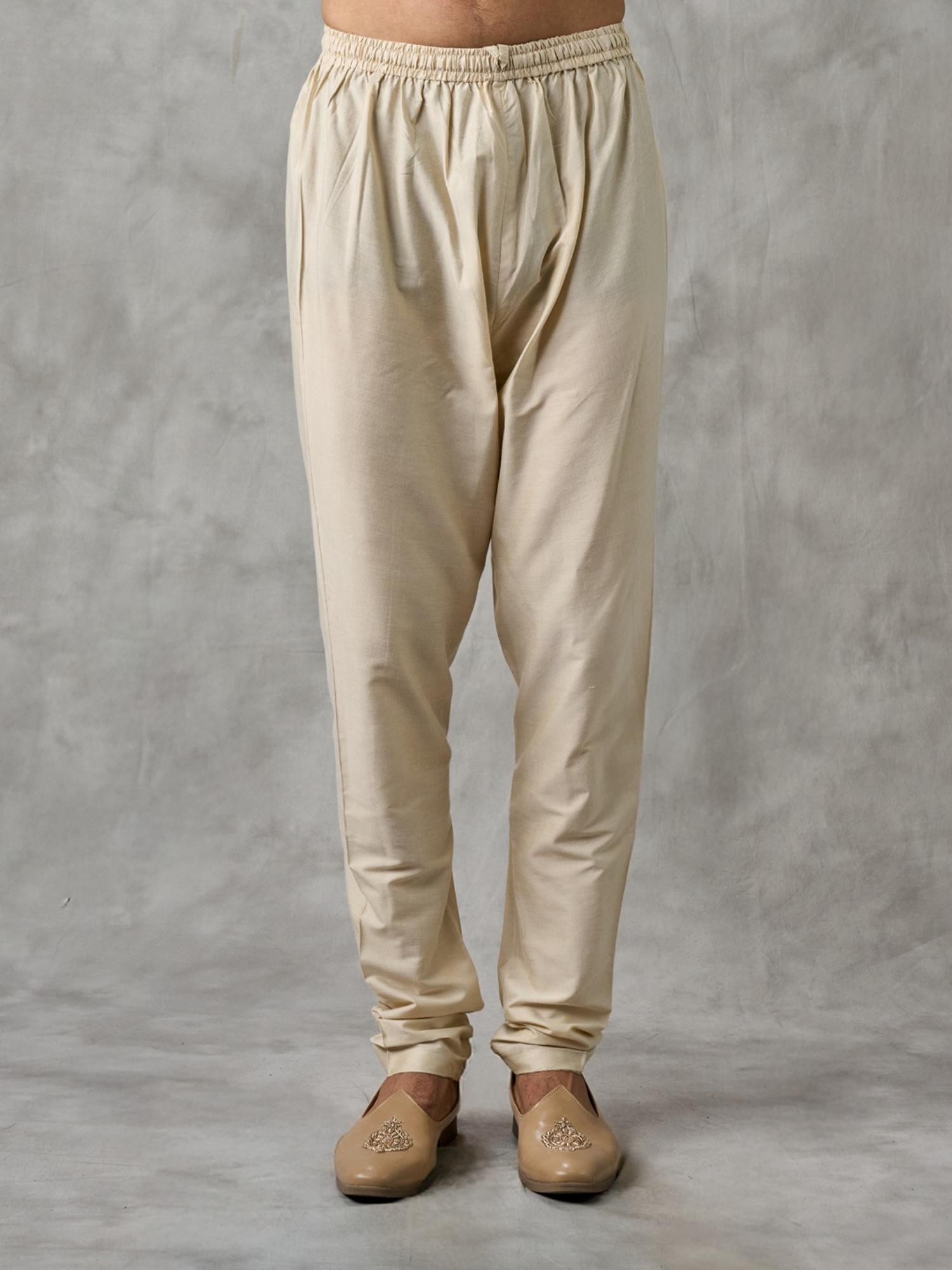Cream Woven Kurta with Churidar