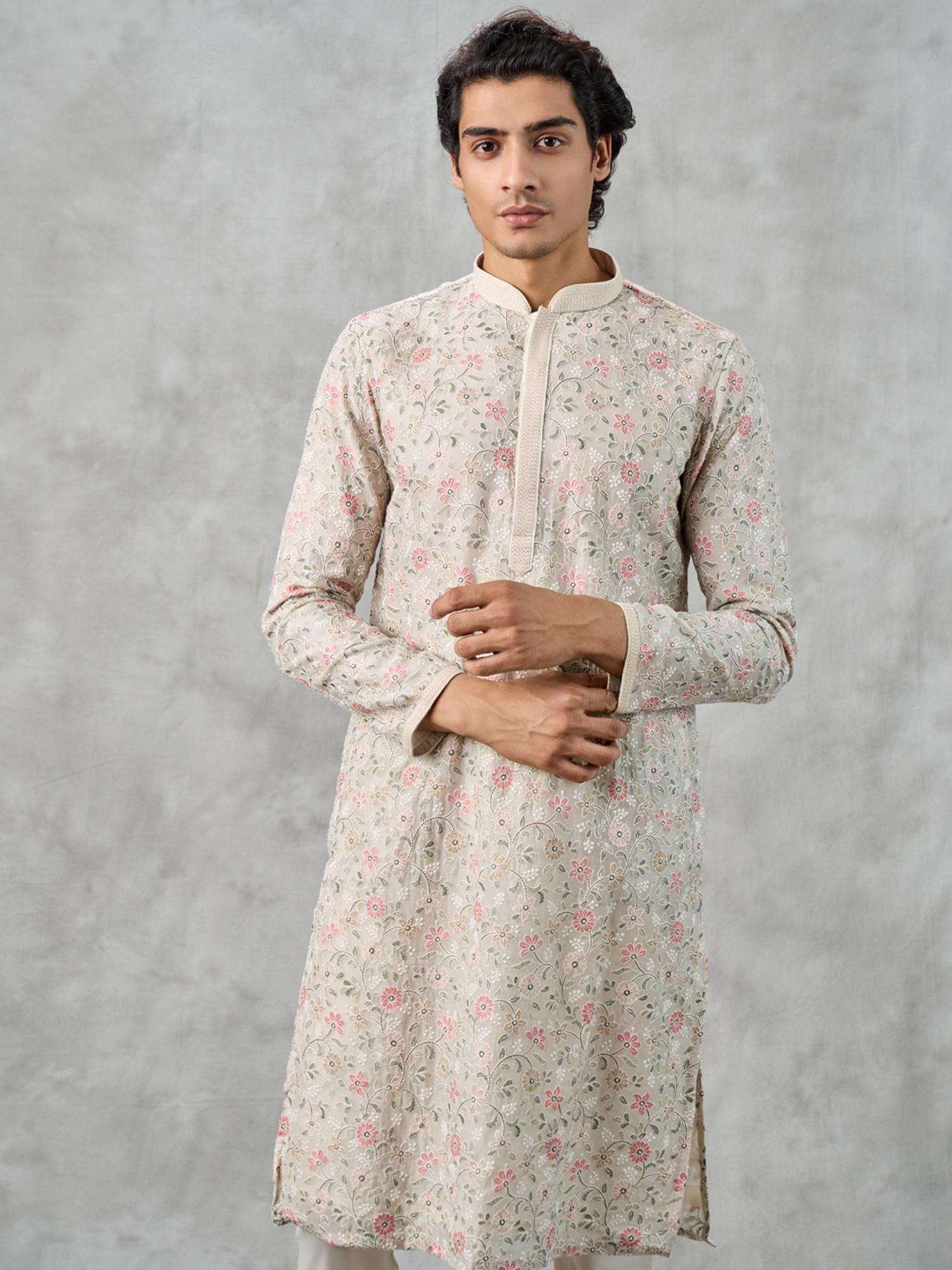 Dapper Cream Cotton Kurta with Churidar