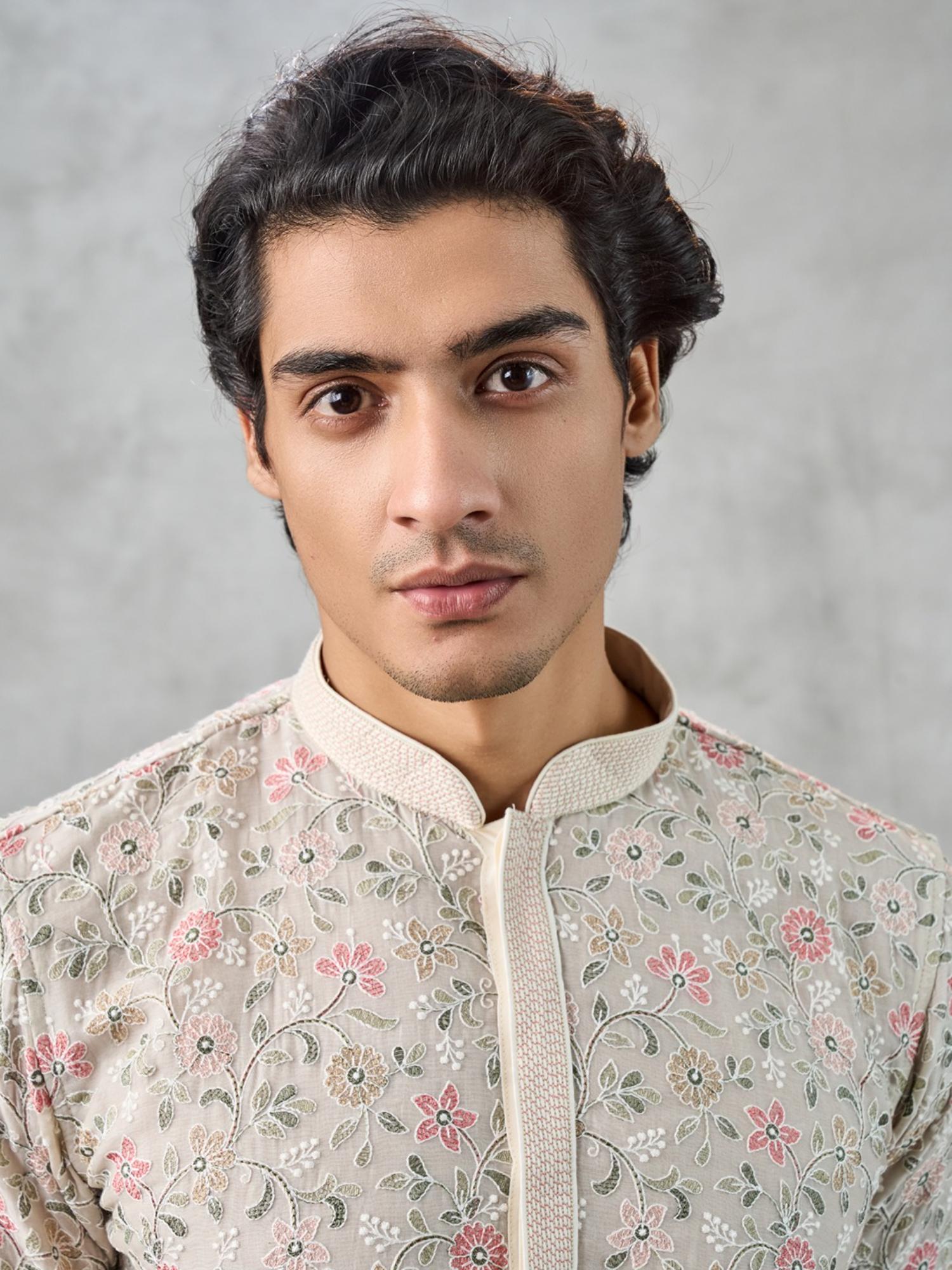 Dapper Cream Cotton Kurta with Churidar