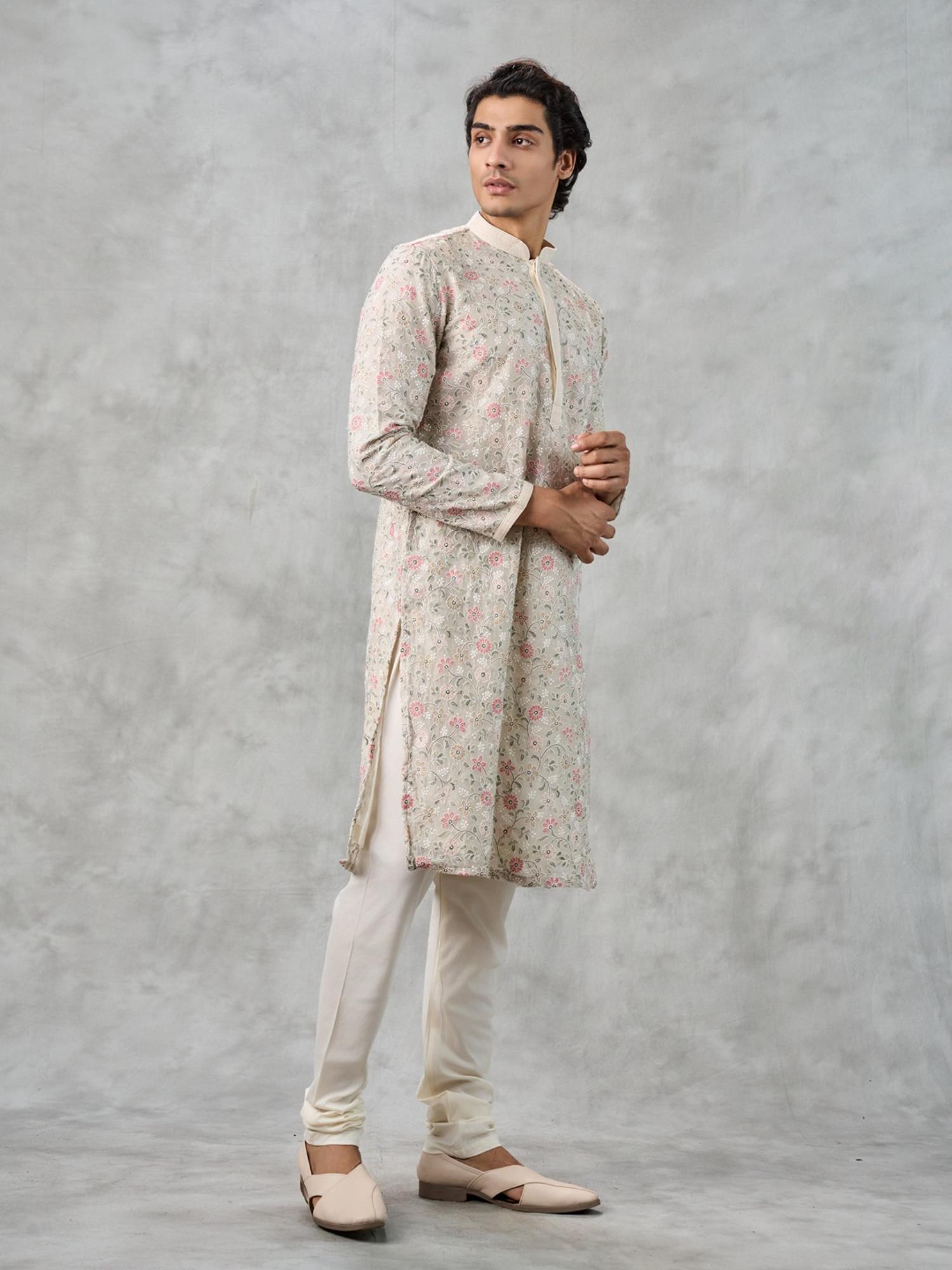 Dapper Cream Cotton Kurta with Churidar