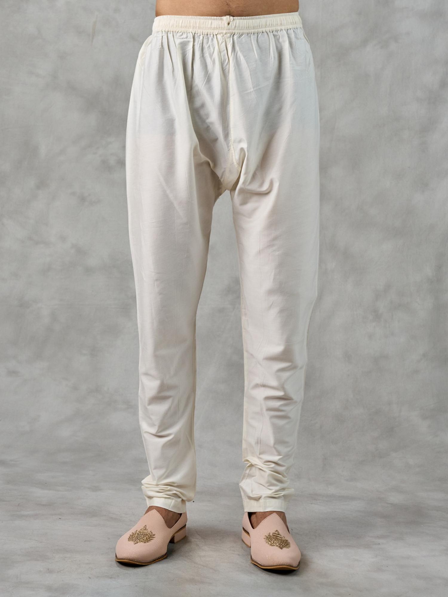 Elegant White Art Silk Kurta with Churidar