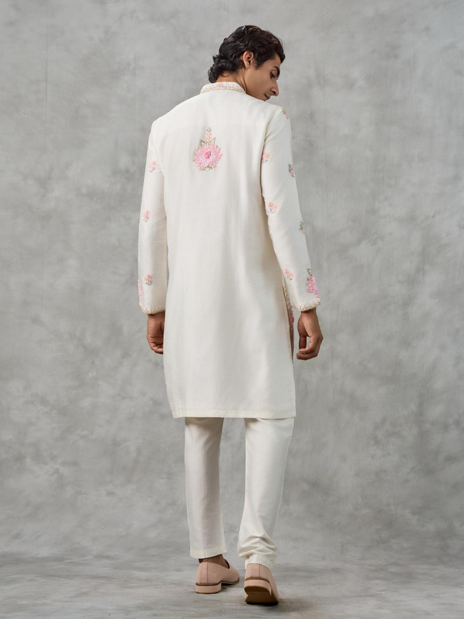Elegant White Art Silk Kurta with Churidar