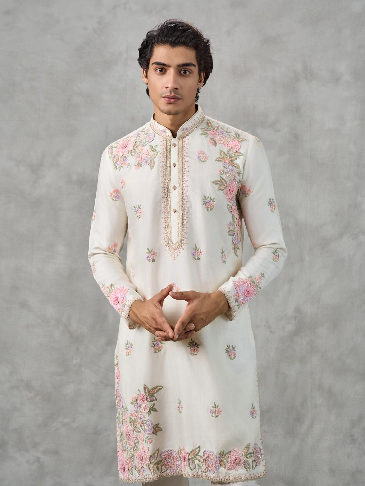 Elegant White Art Silk Kurta with Churidar