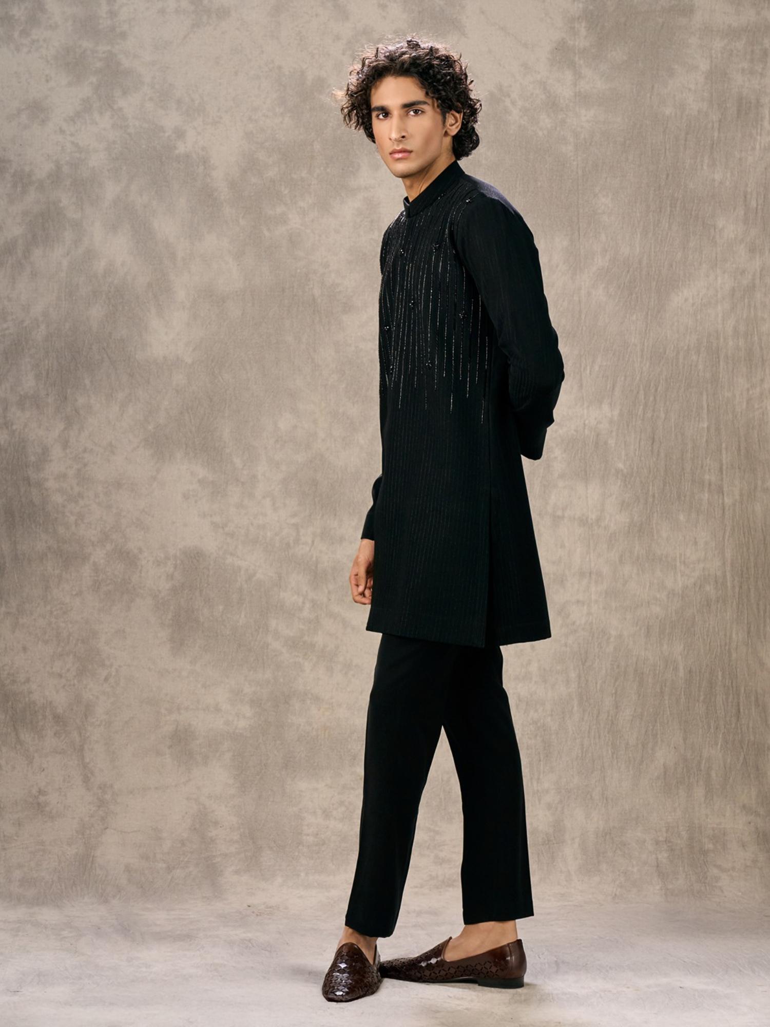 Elegant Black Knit Kurta with Pant