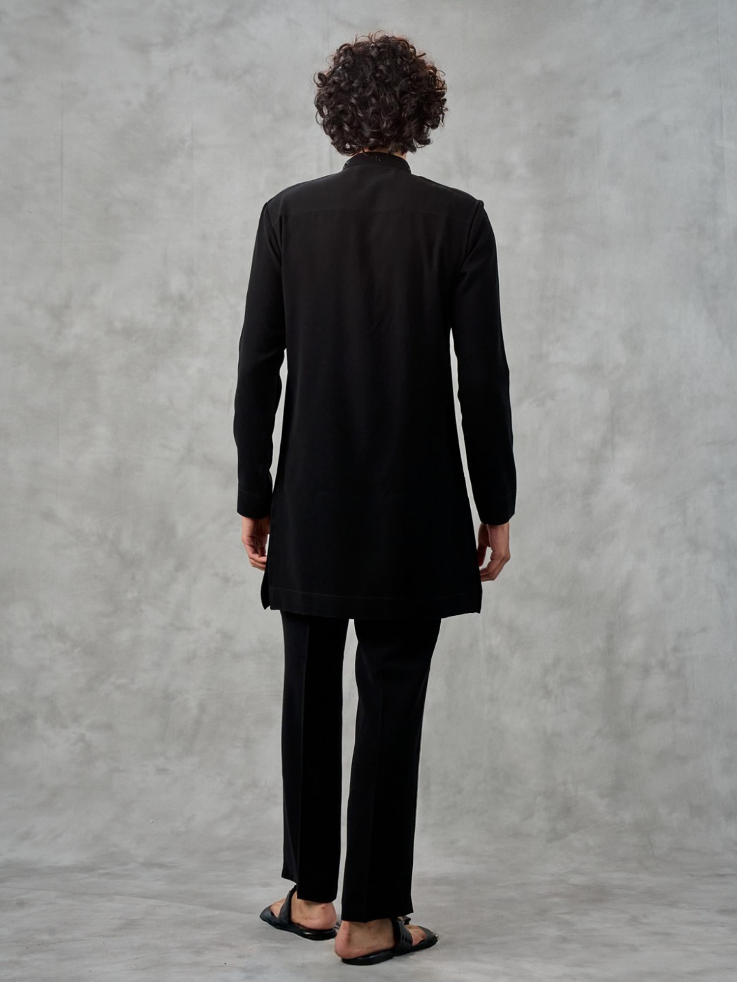 Black Knit Embellished Kurta with Pant