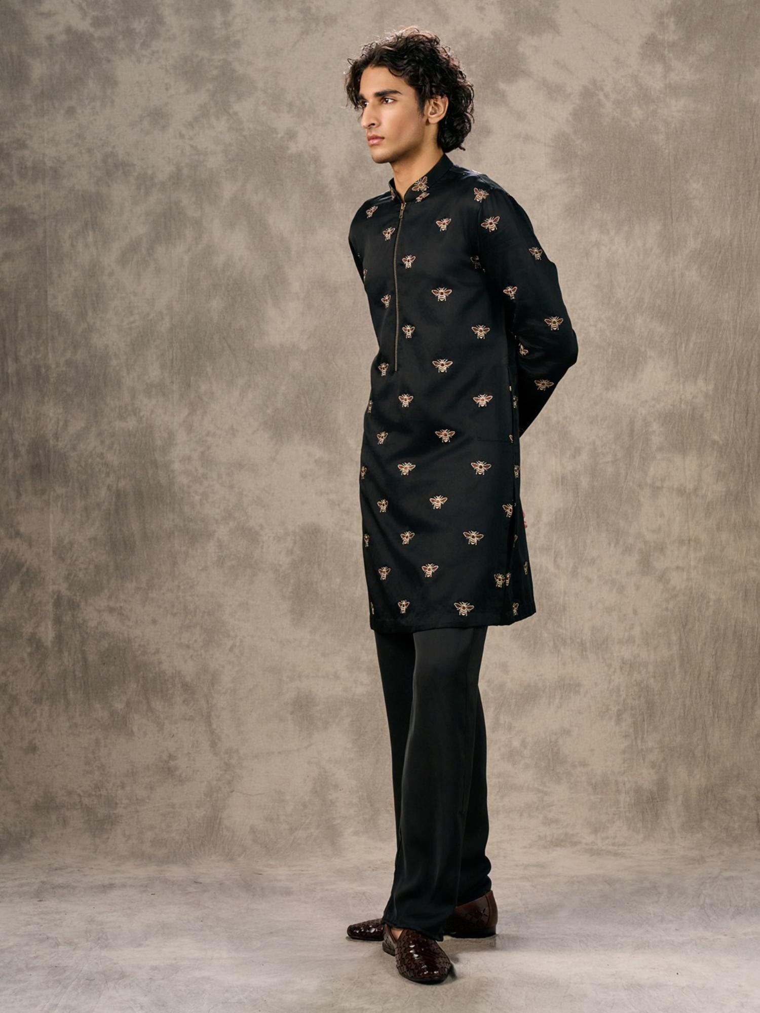 Elegant Black Satin Kurta with Pant