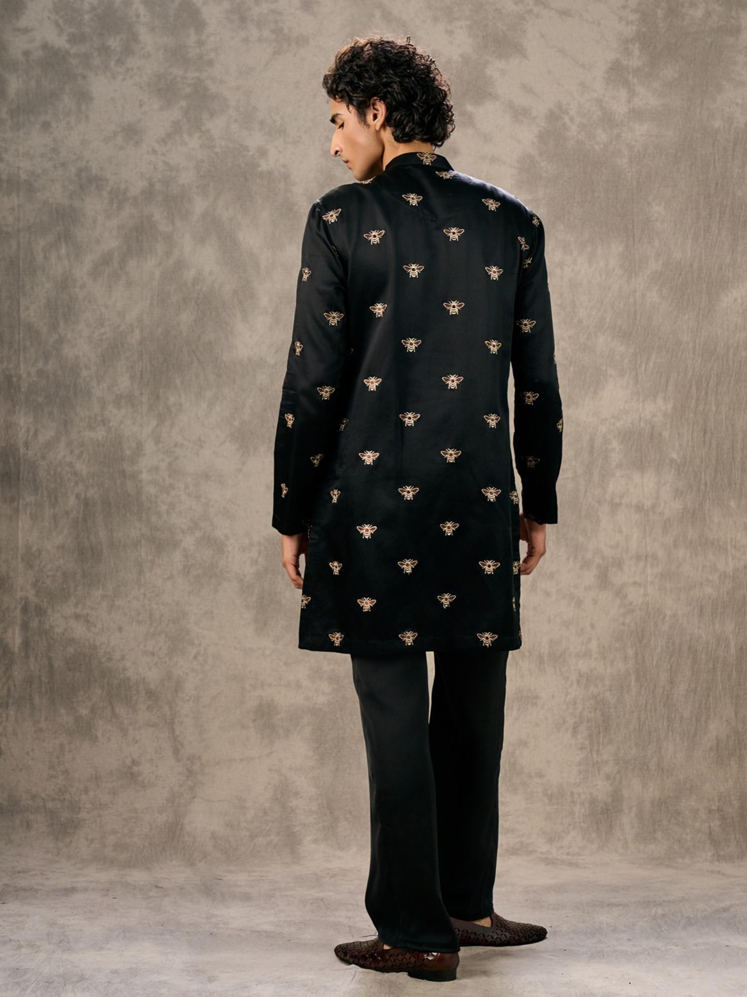 Elegant Black Satin Kurta with Pant