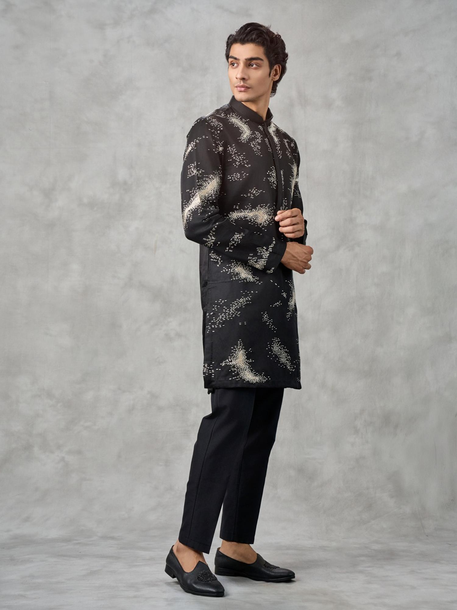 Elegant Black Satin Kurta with Pant