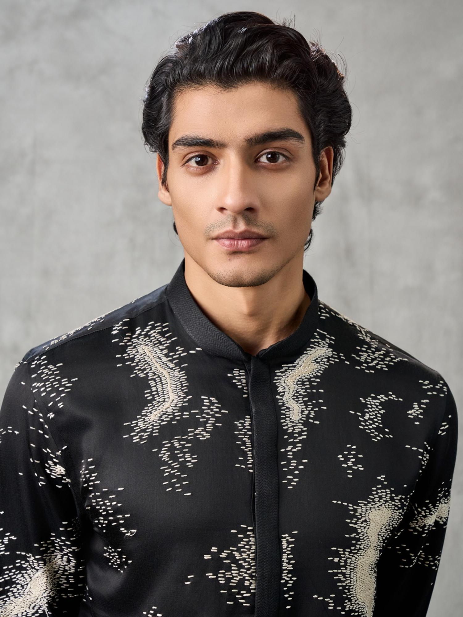 Elegant Black Satin Kurta with Pant