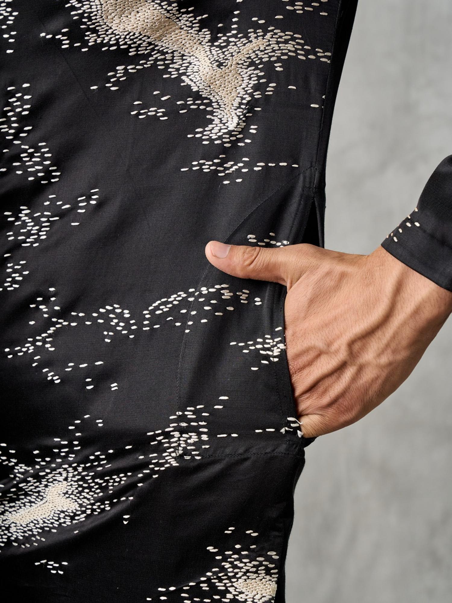 Elegant Black Satin Kurta with Pant