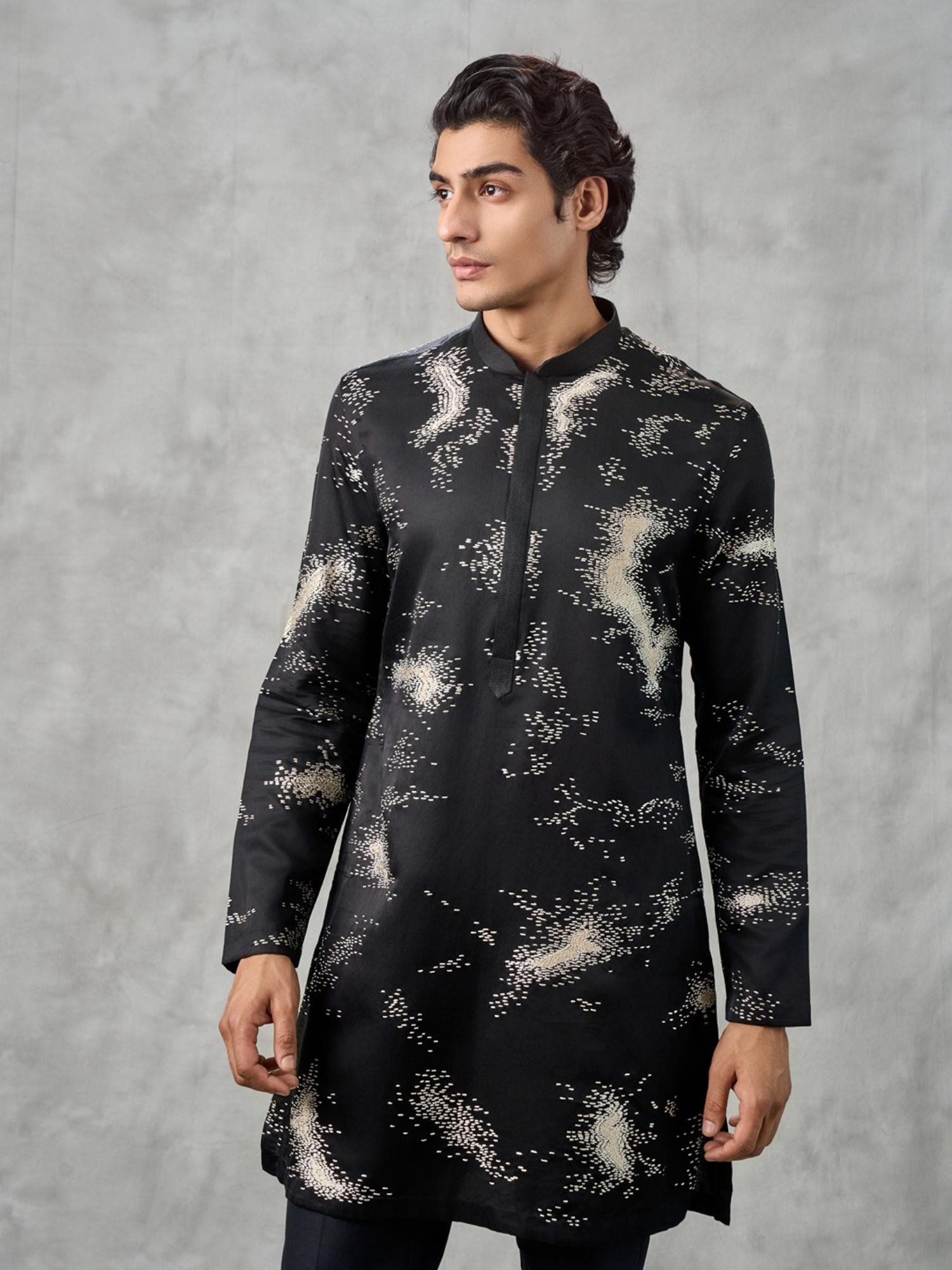 Elegant Black Satin Kurta with Pant