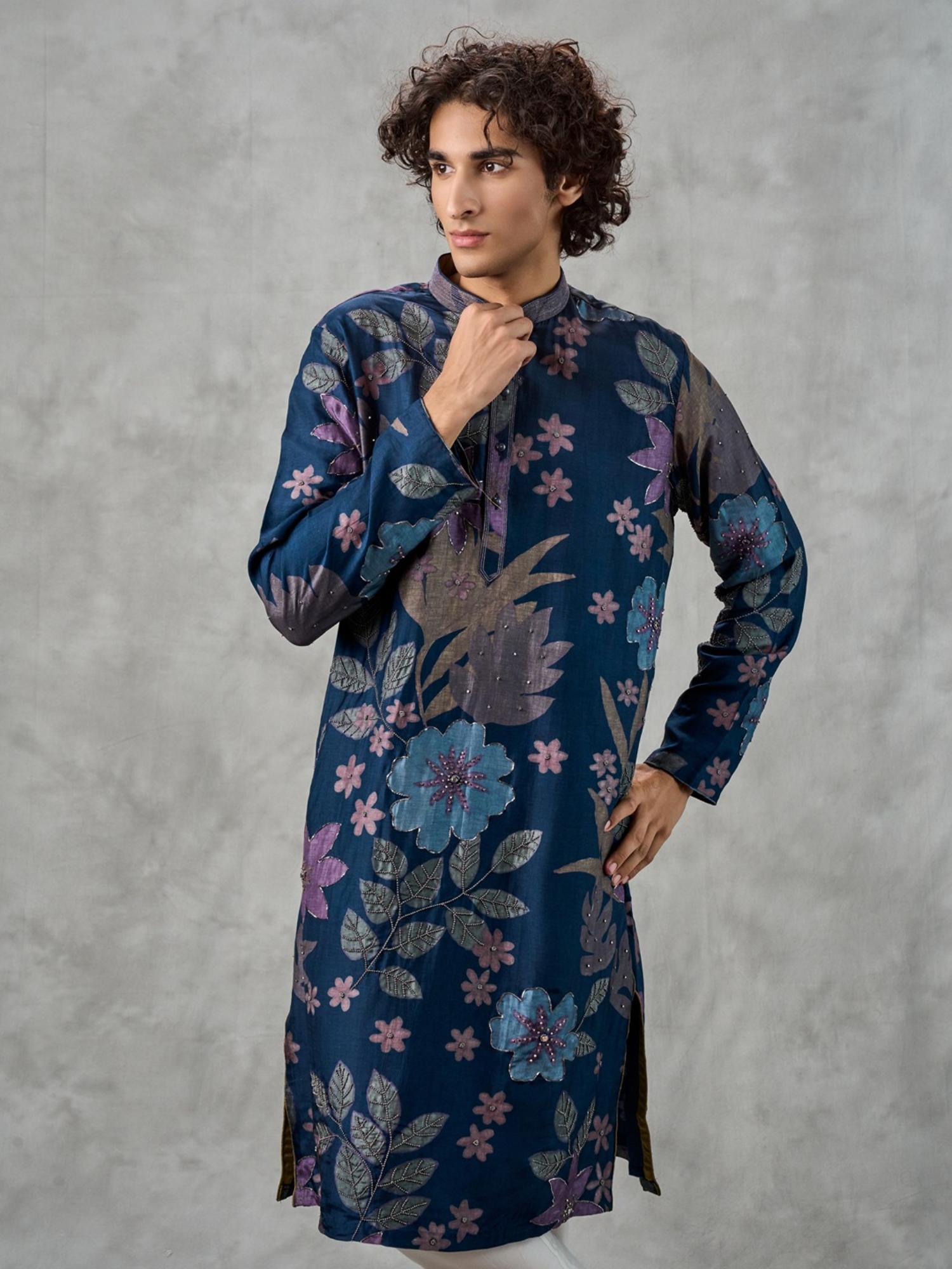 Navy Blue Festive Charm Kurta with Pant