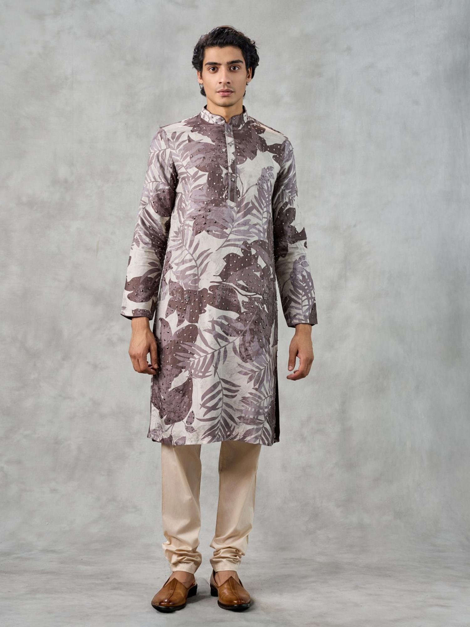 Elegant Dark Grey Art Silk Kurta with Churidar