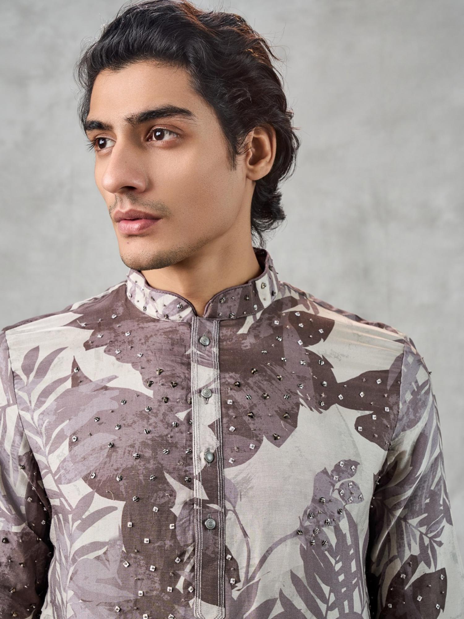 Elegant Dark Grey Art Silk Kurta with Churidar