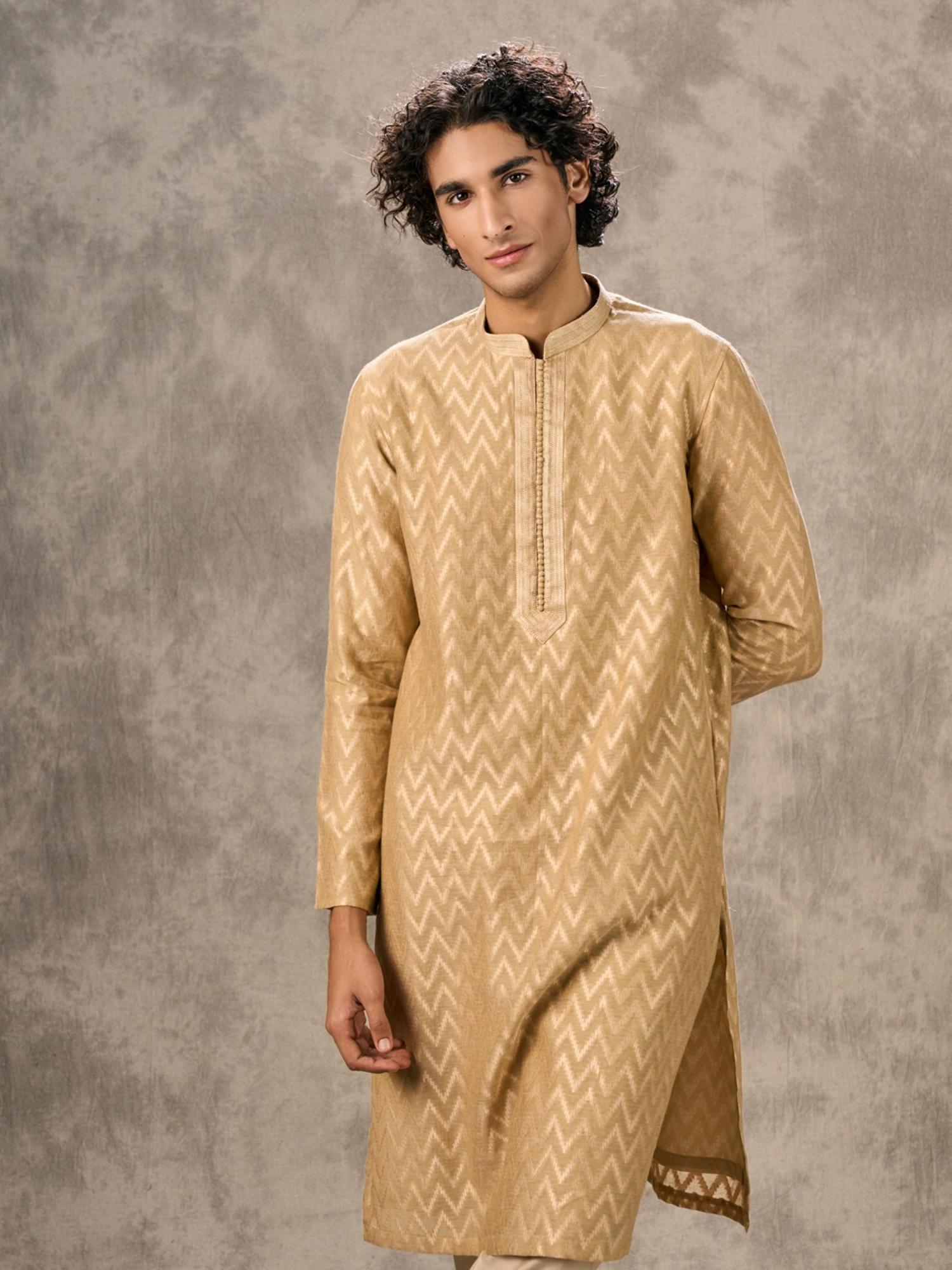 Beige Chanderi Splendored Kurta with Pyjama