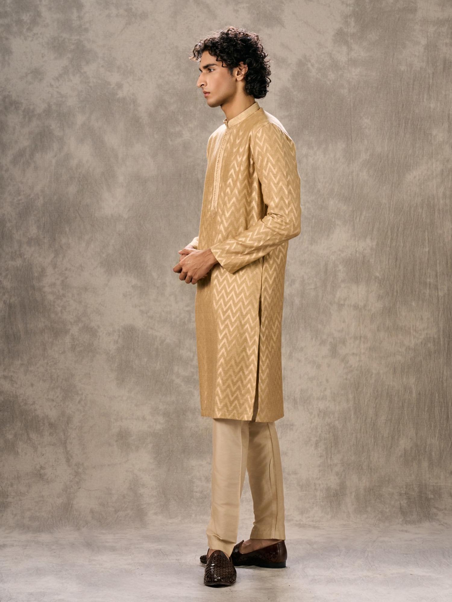 Beige Chanderi Splendored Kurta with Pyjama