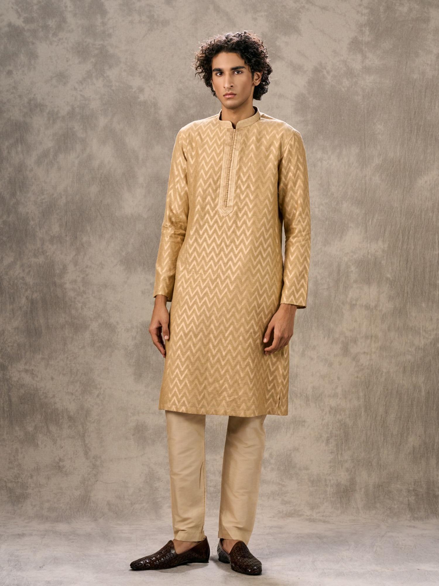 Beige Chanderi Splendored Kurta with Pyjama
