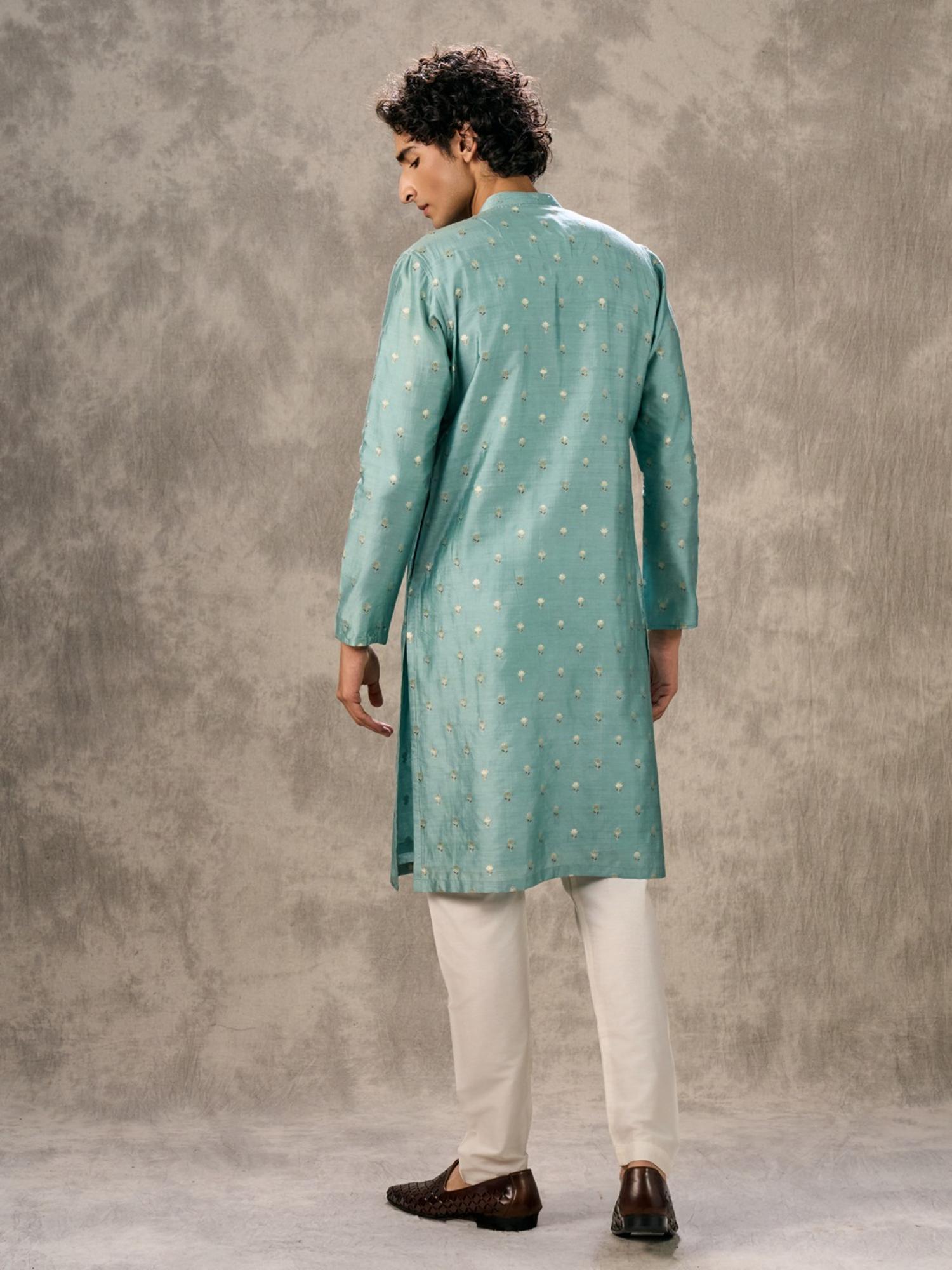Aqua Green Woven Elegance Kurta with Pyjama