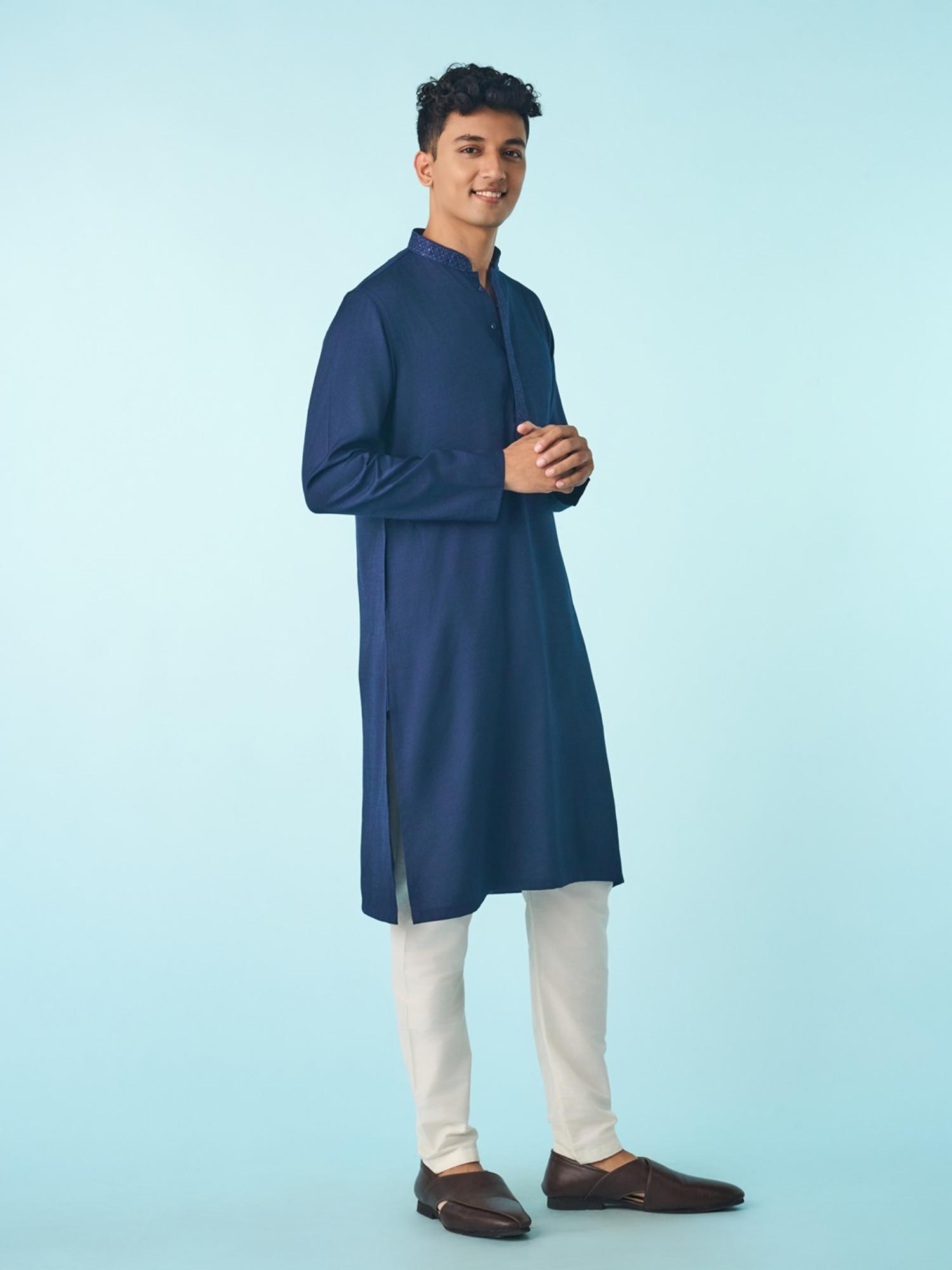 Navy Blue Jacquard Kurta