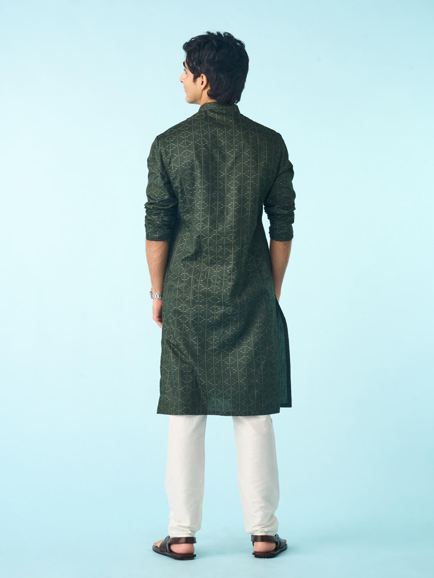 Dark Green Cotton Printed Kurta