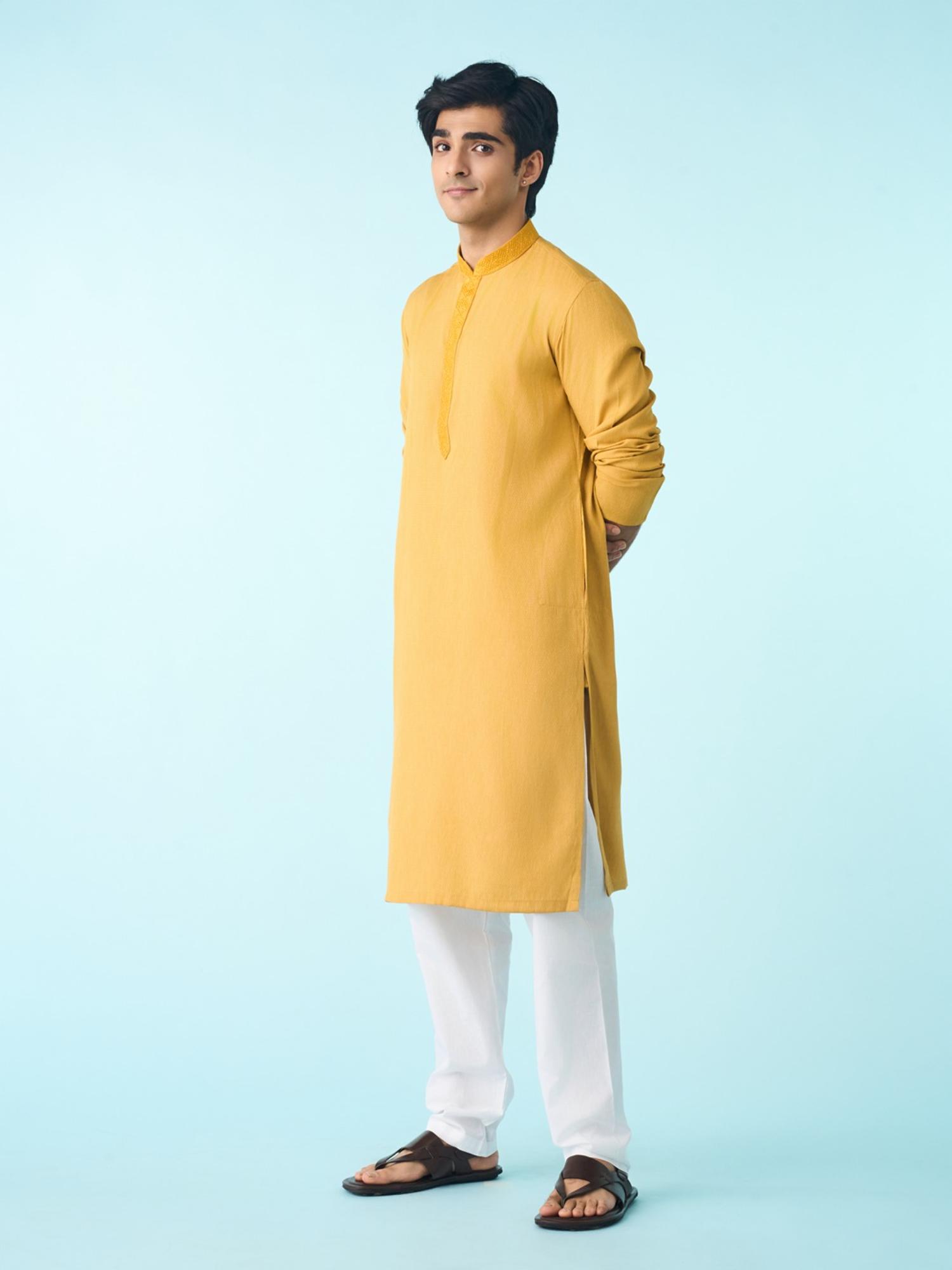Regal Yellow Textured Kurta