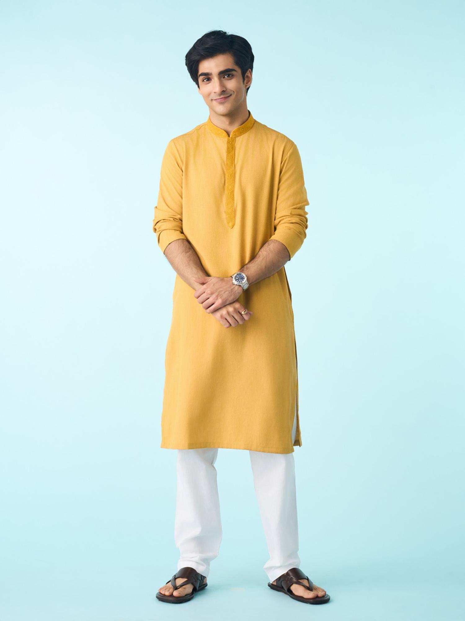Regal Yellow Textured Kurta