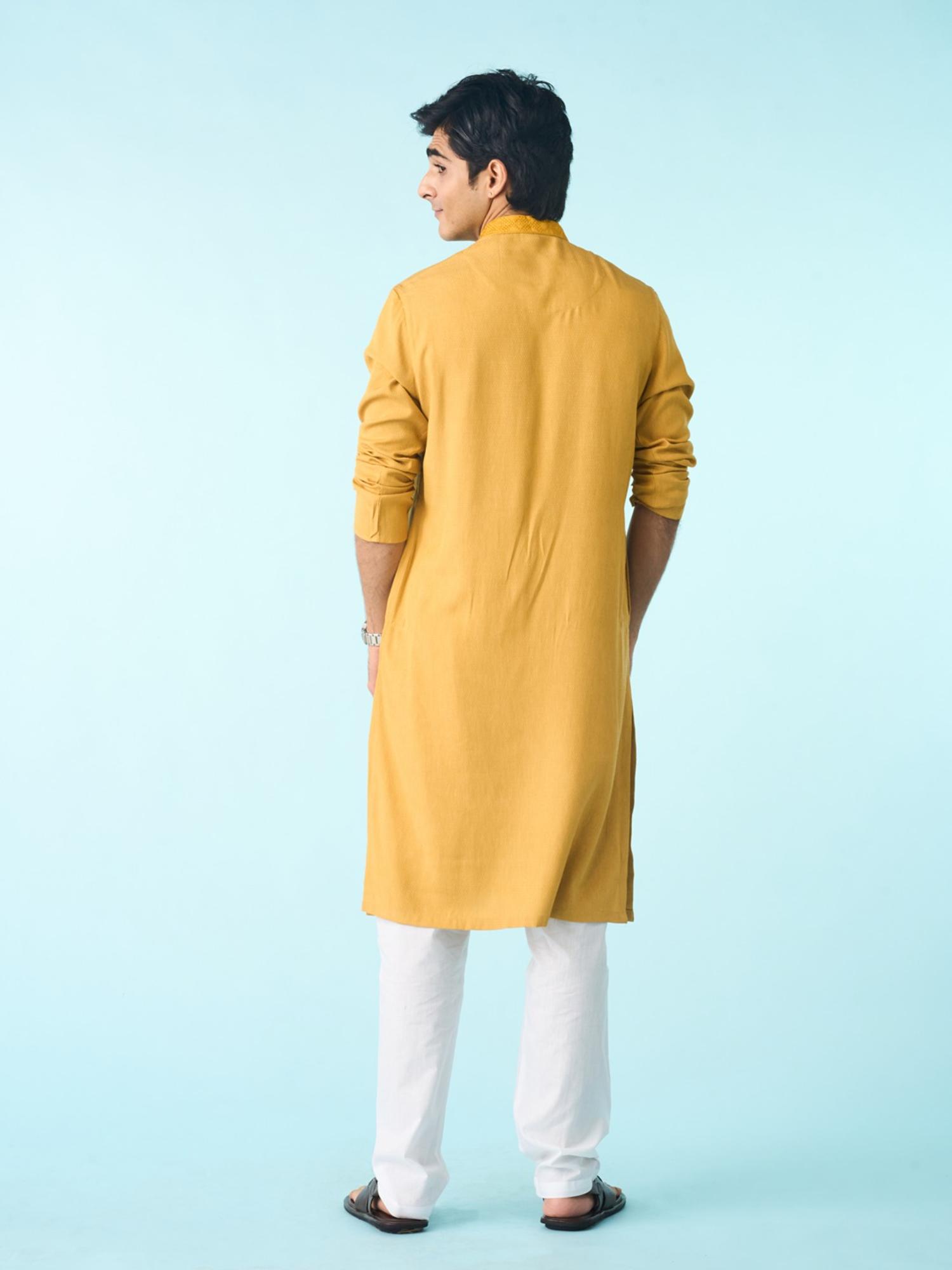 Regal Yellow Textured Kurta