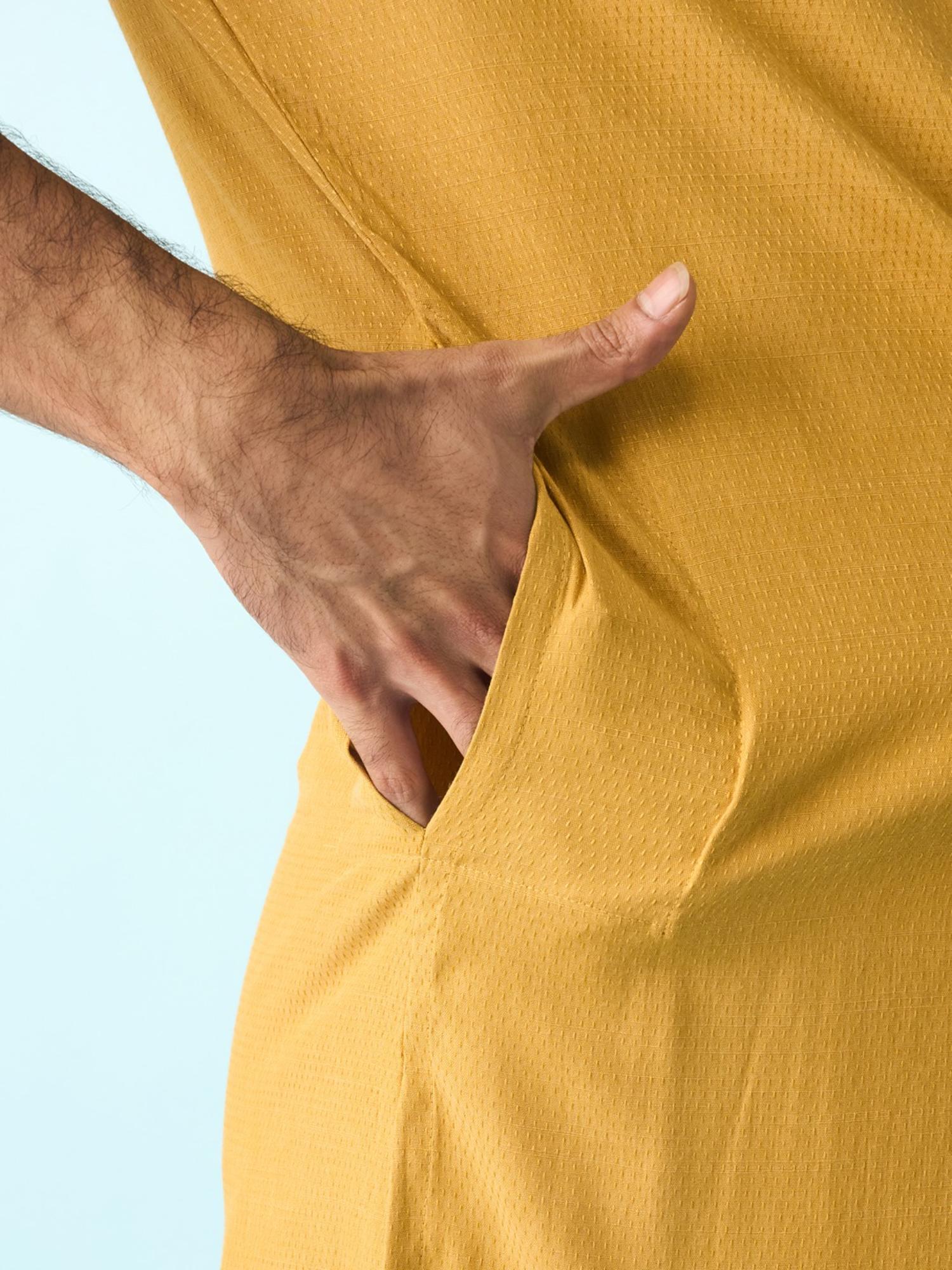 Regal Yellow Textured Kurta