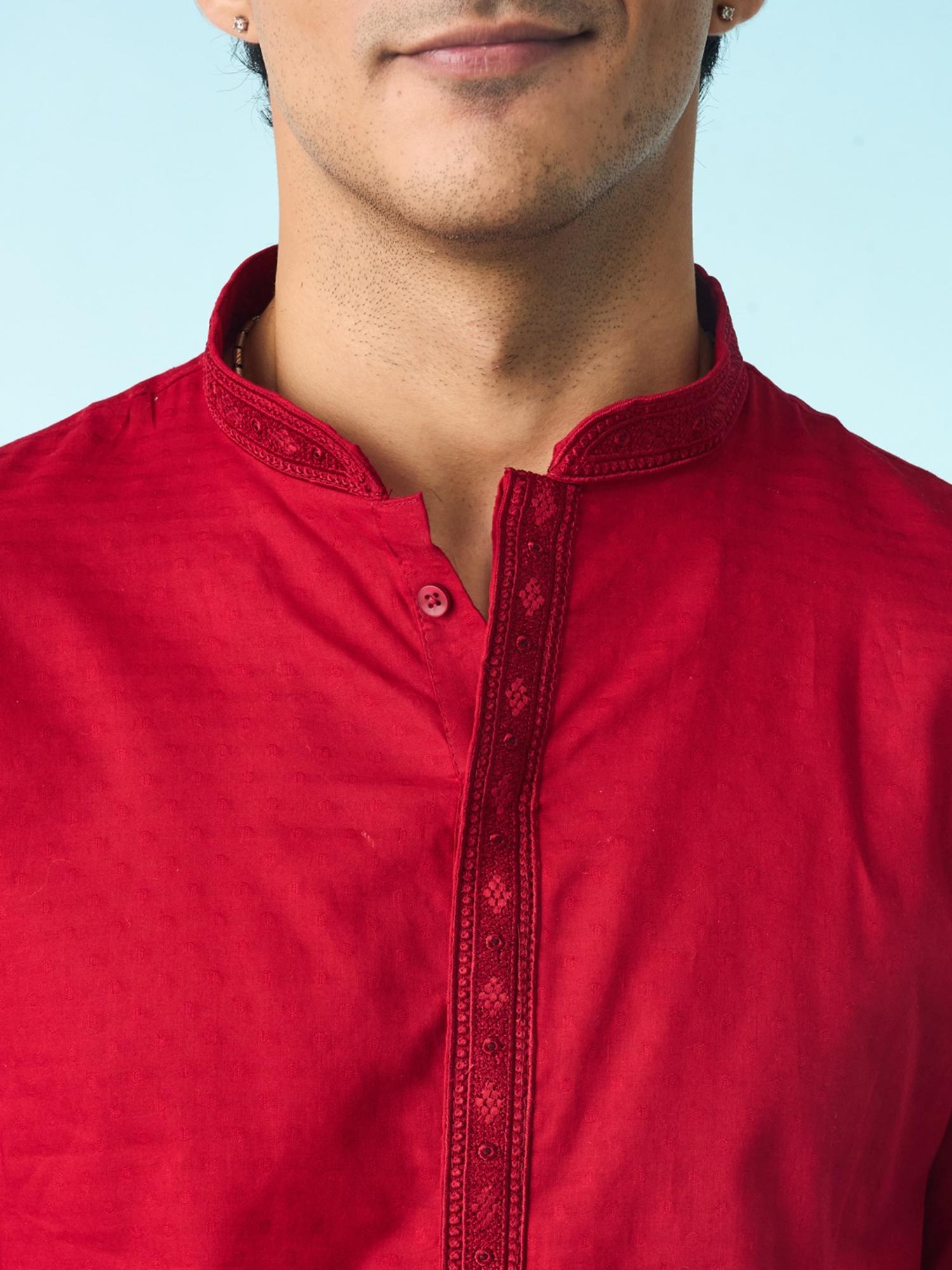 Regal Red Cotton Kurta