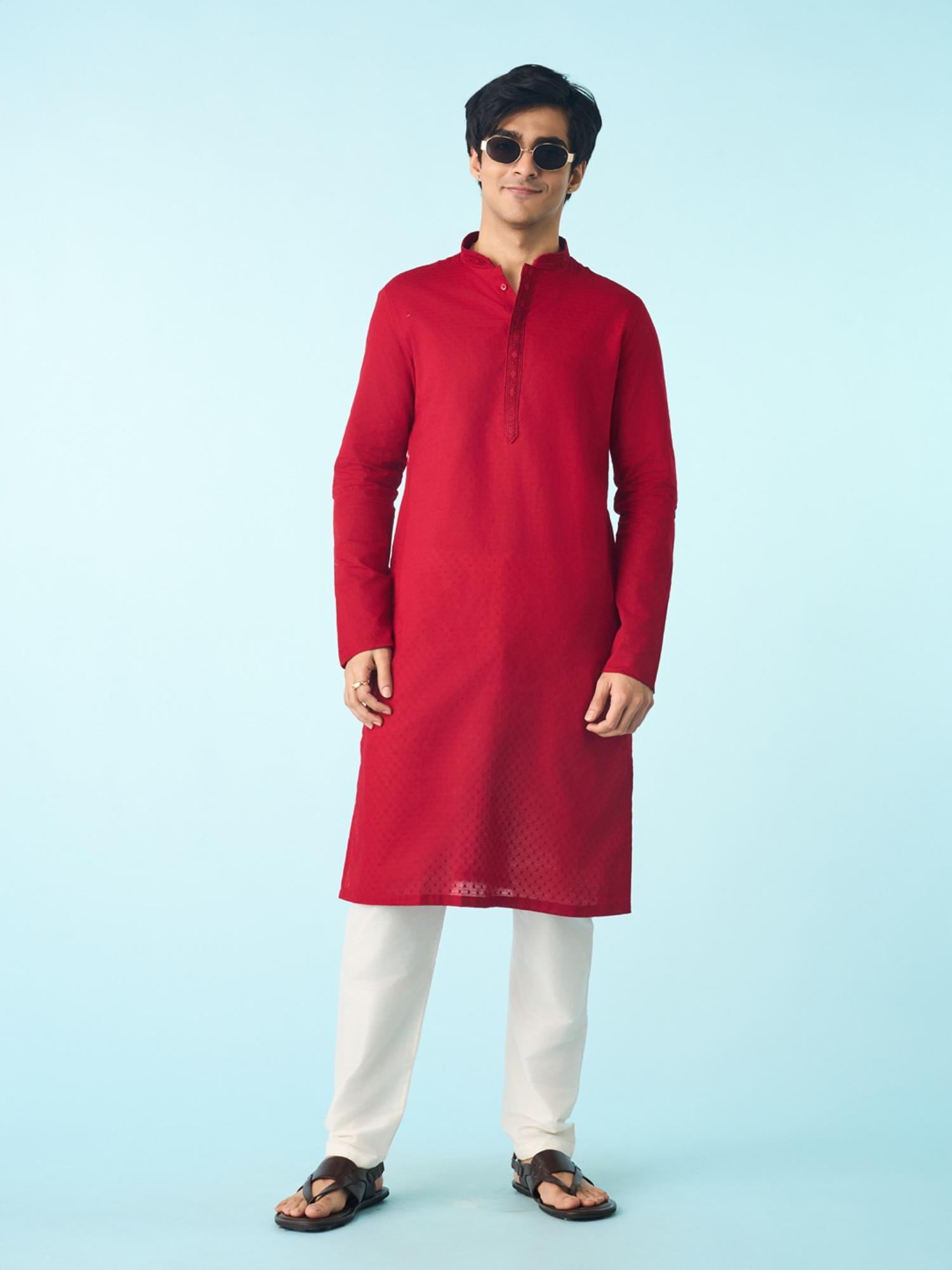 Regal Red Cotton Kurta