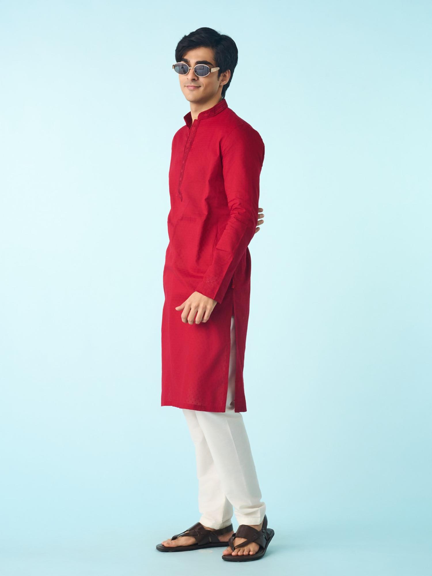 Regal Red Cotton Kurta