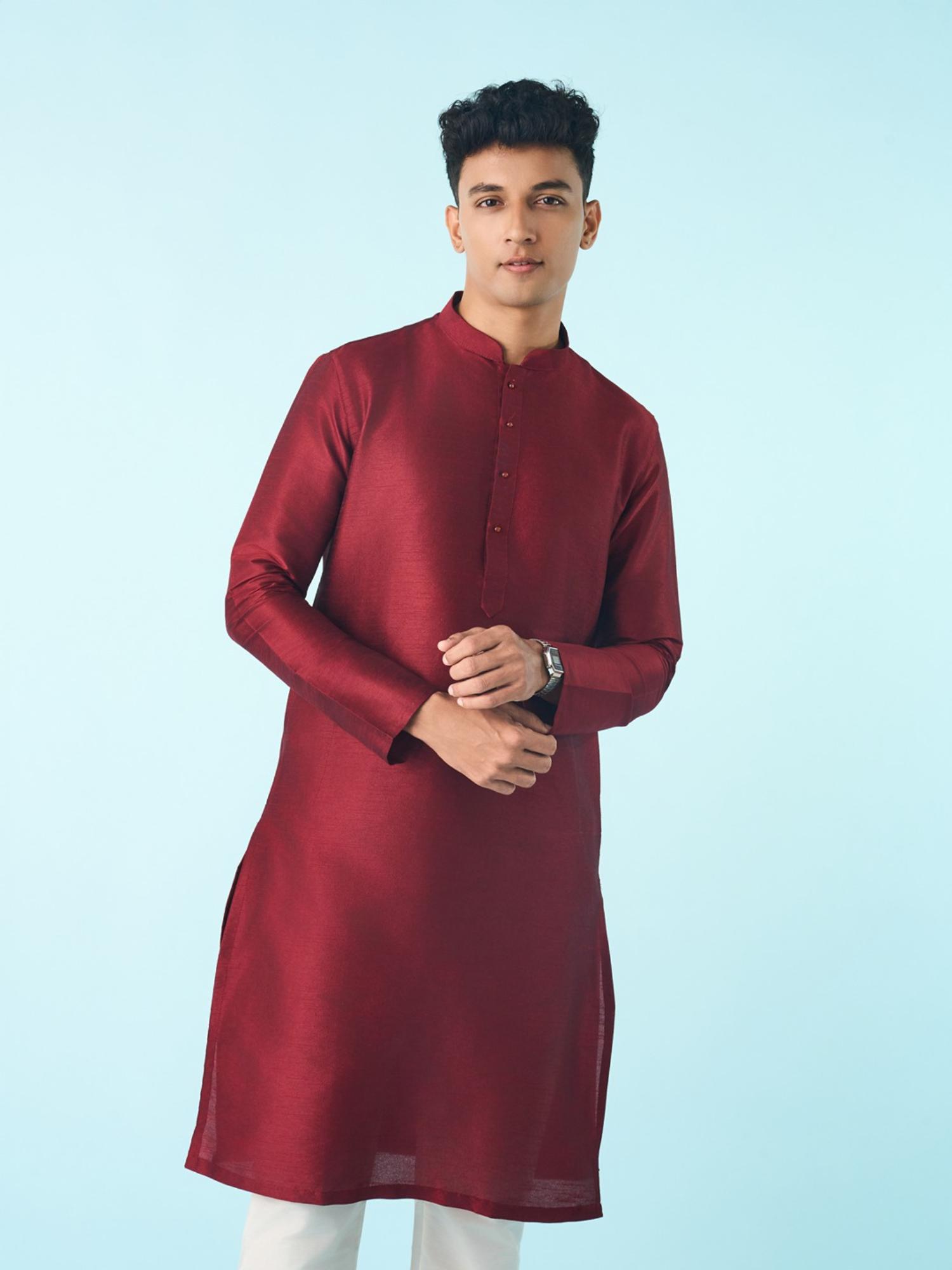 Red Art Silk Fancy Kurta