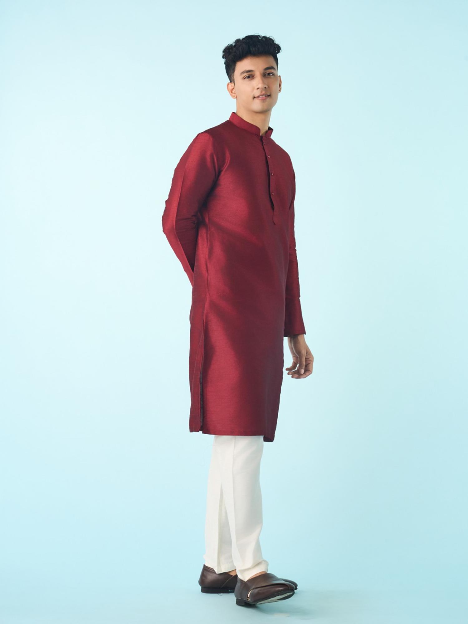 Red Art Silk Fancy Kurta