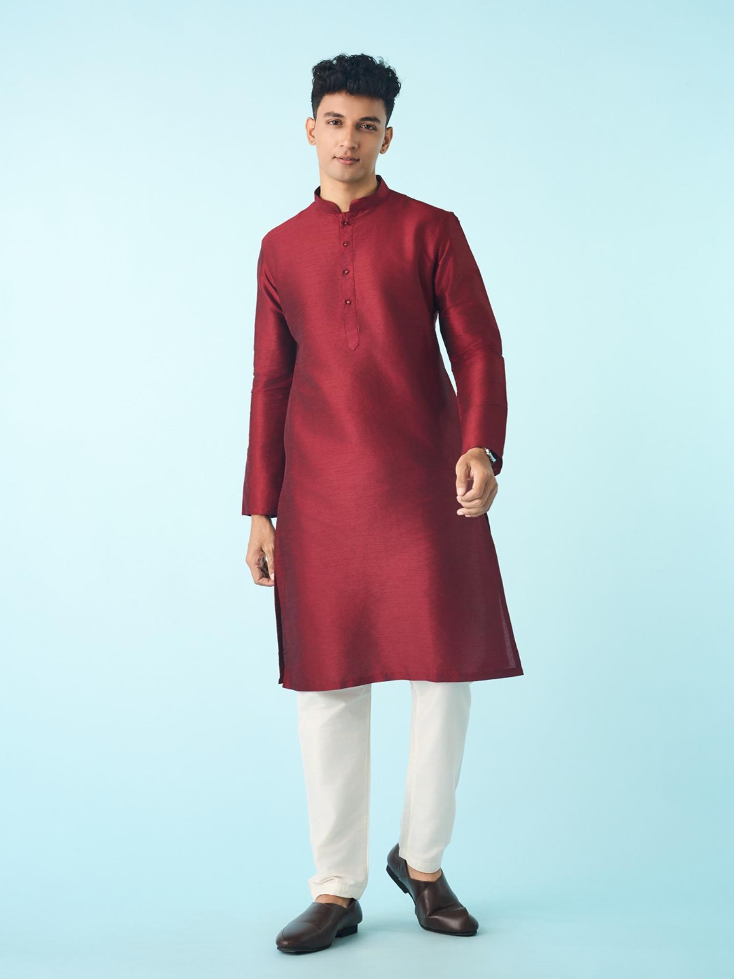 Red Art Silk Fancy Kurta