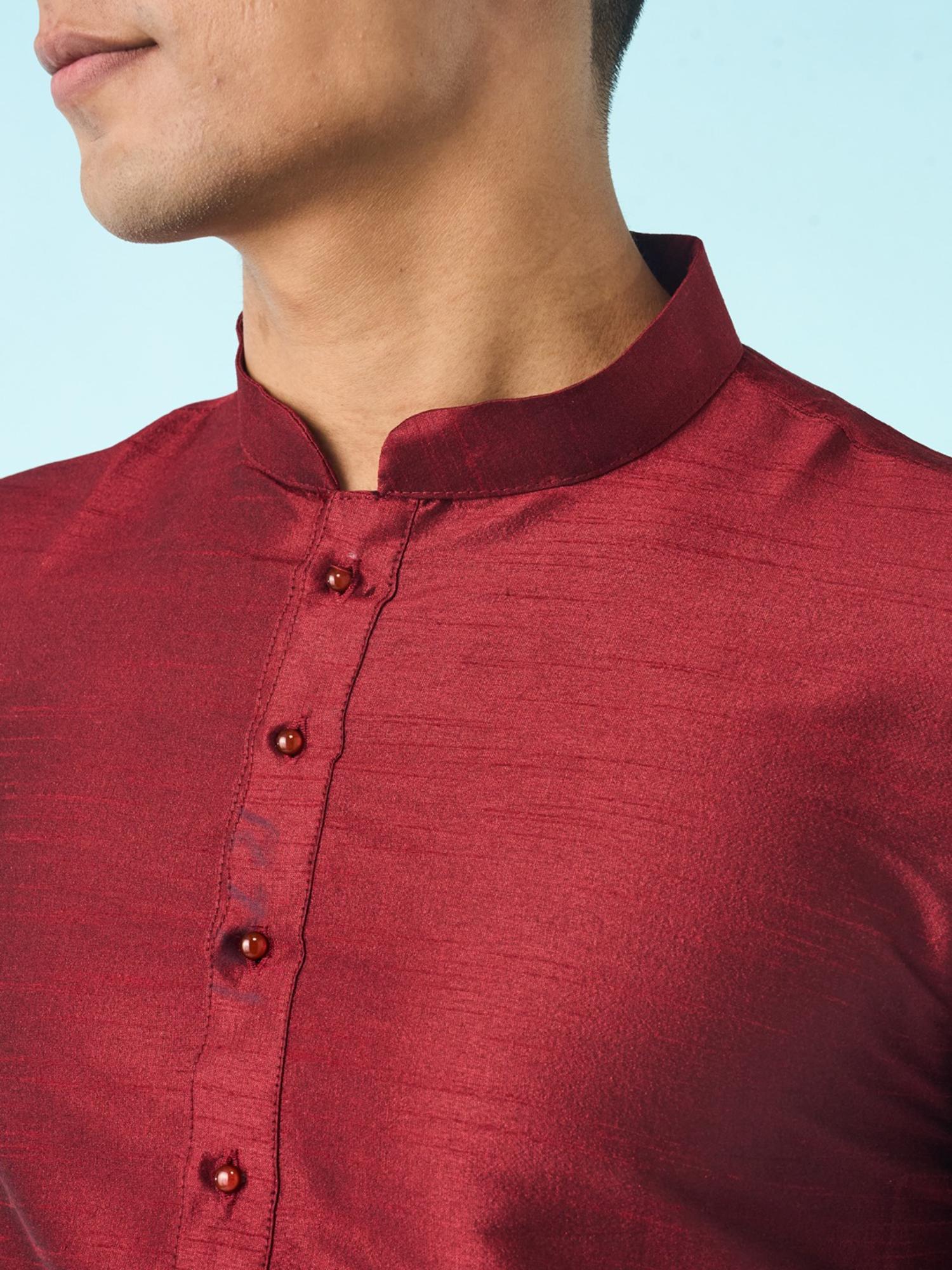 Red Art Silk Fancy Kurta