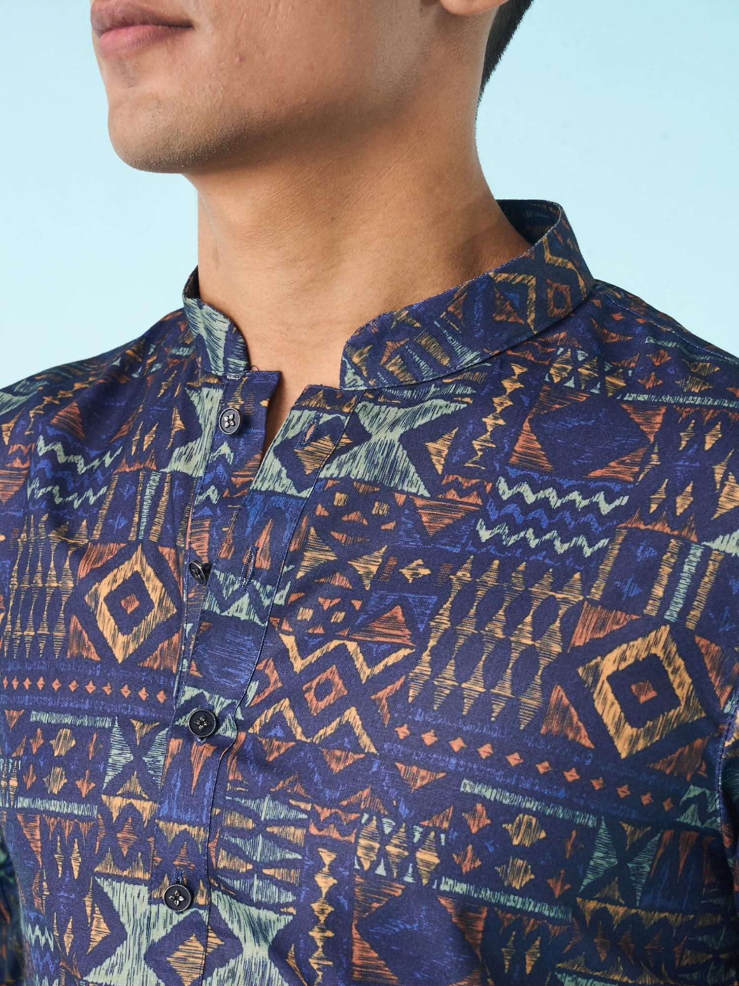 Navy Blue Printed Regal Kurta