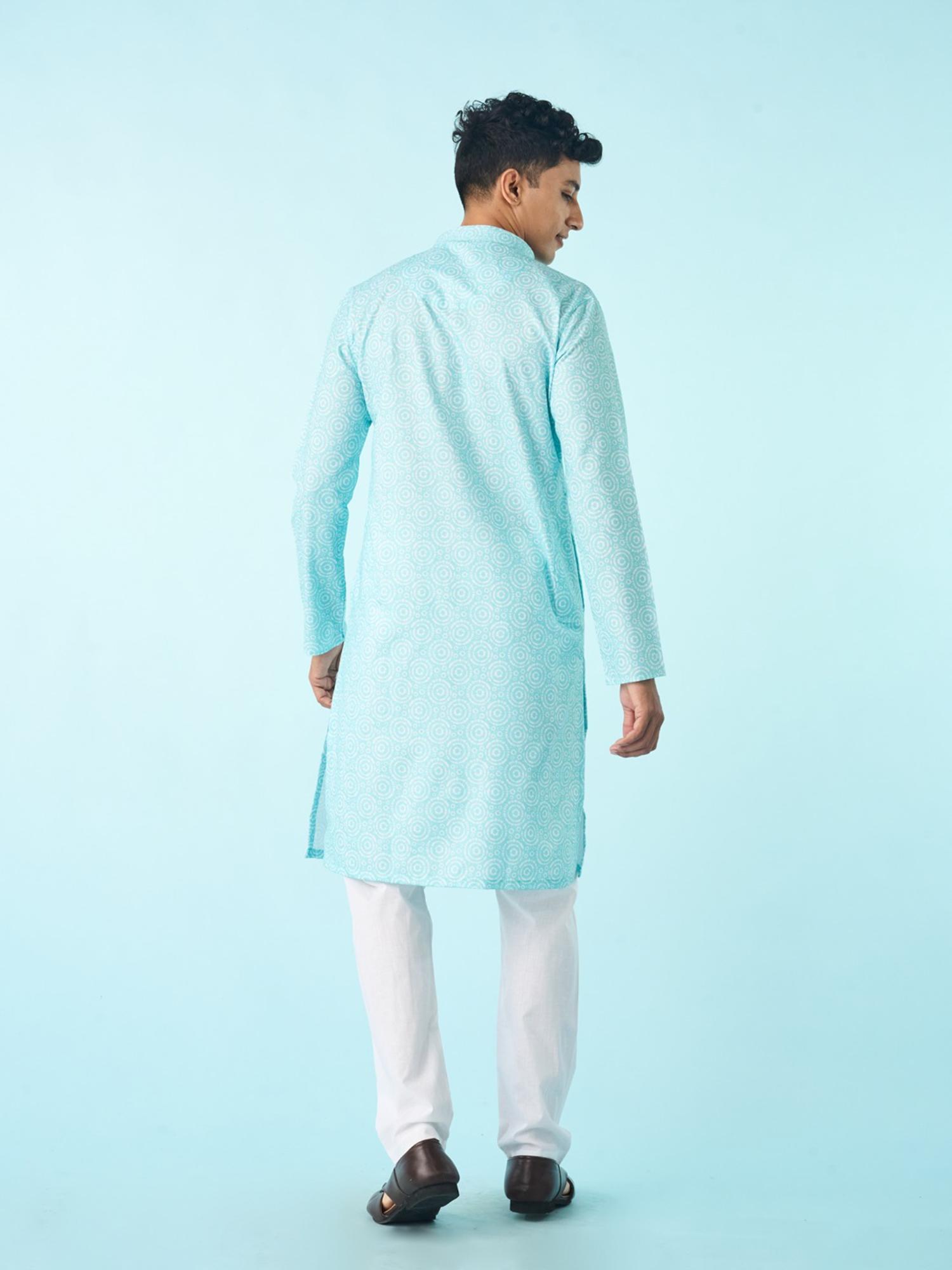 Vibrant Aqua Blue Printed Kurta