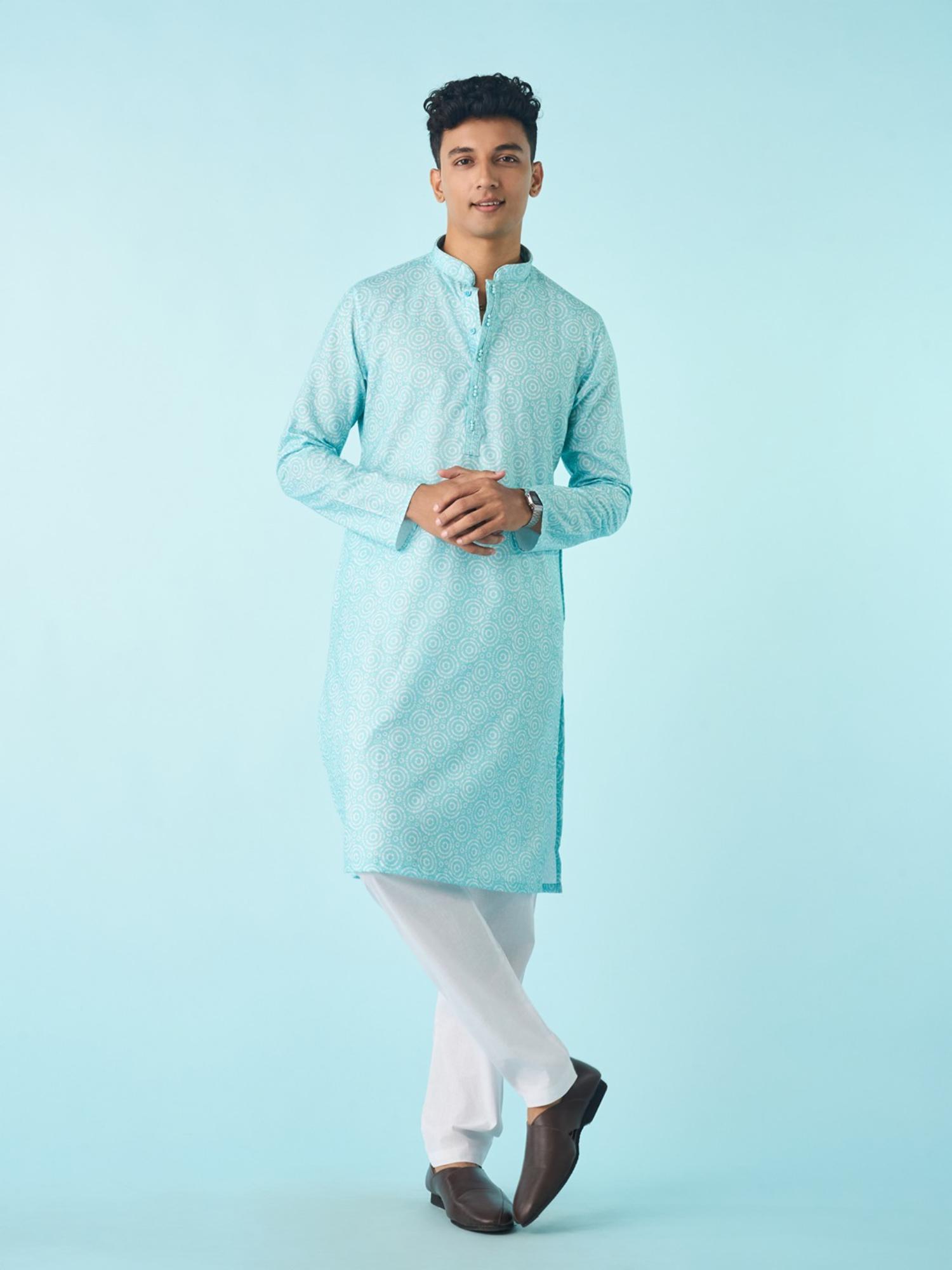 Vibrant Aqua Blue Printed Kurta