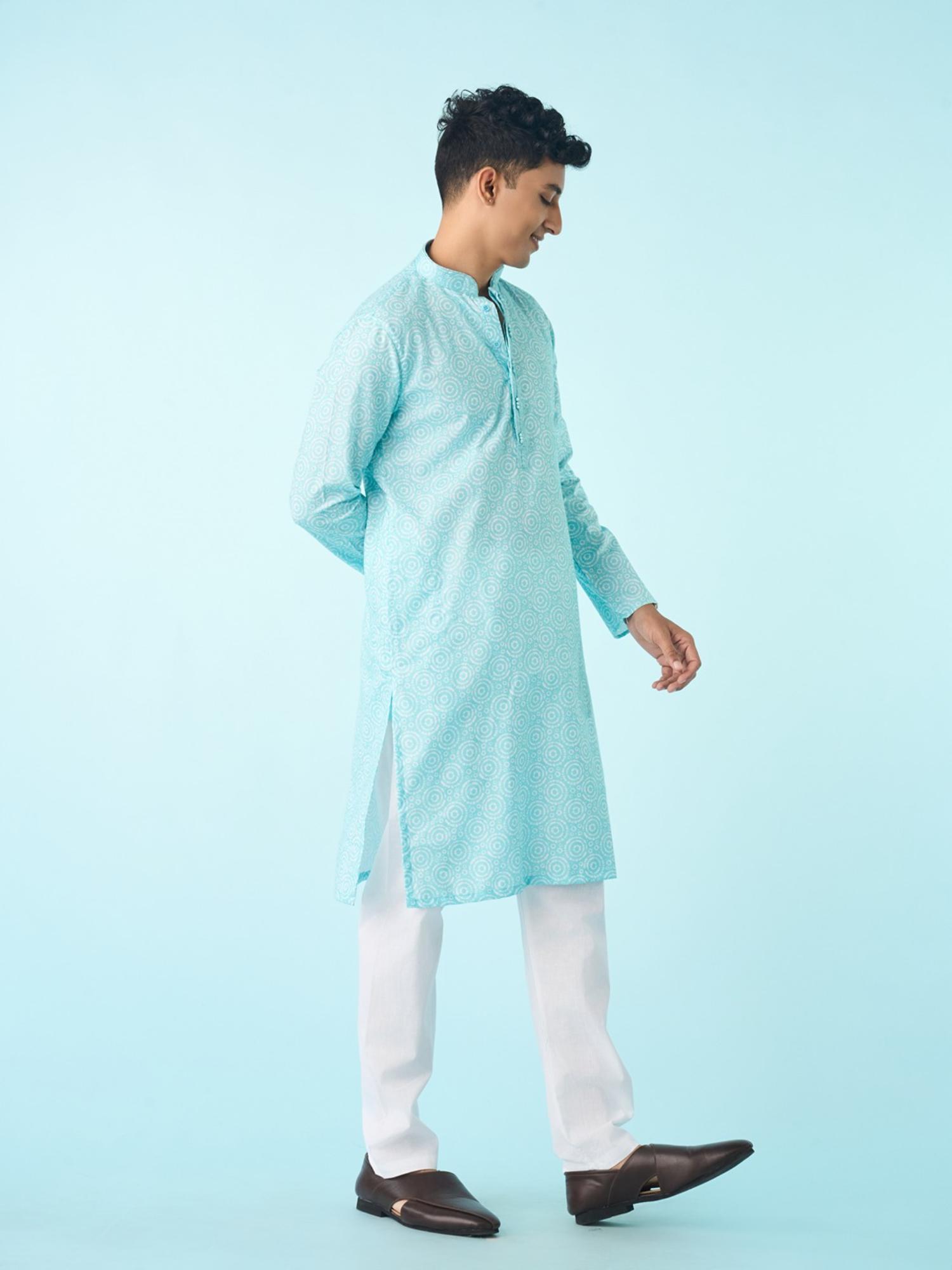 Vibrant Aqua Blue Printed Kurta