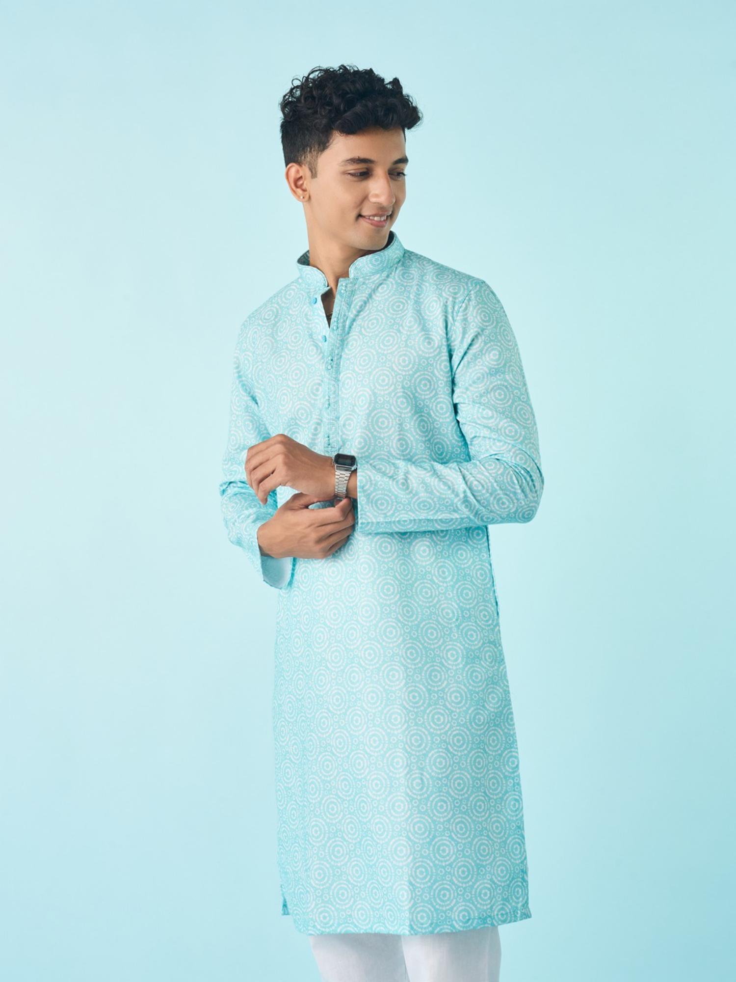 Vibrant Aqua Blue Printed Kurta