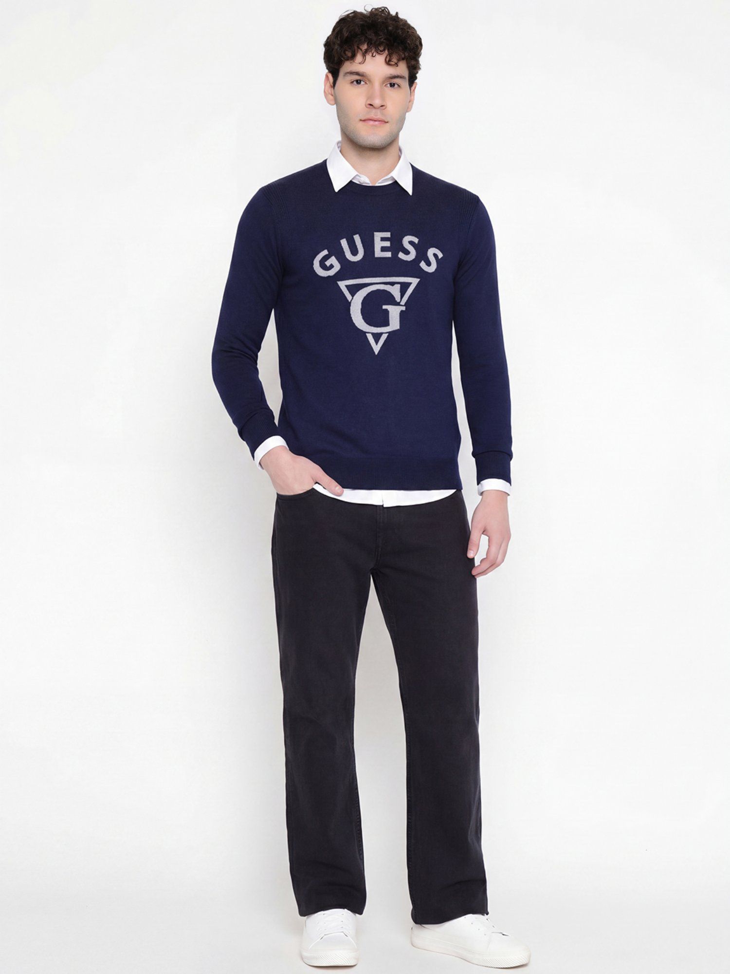 Brand Logo Round Neck Long Sleeves Sweater