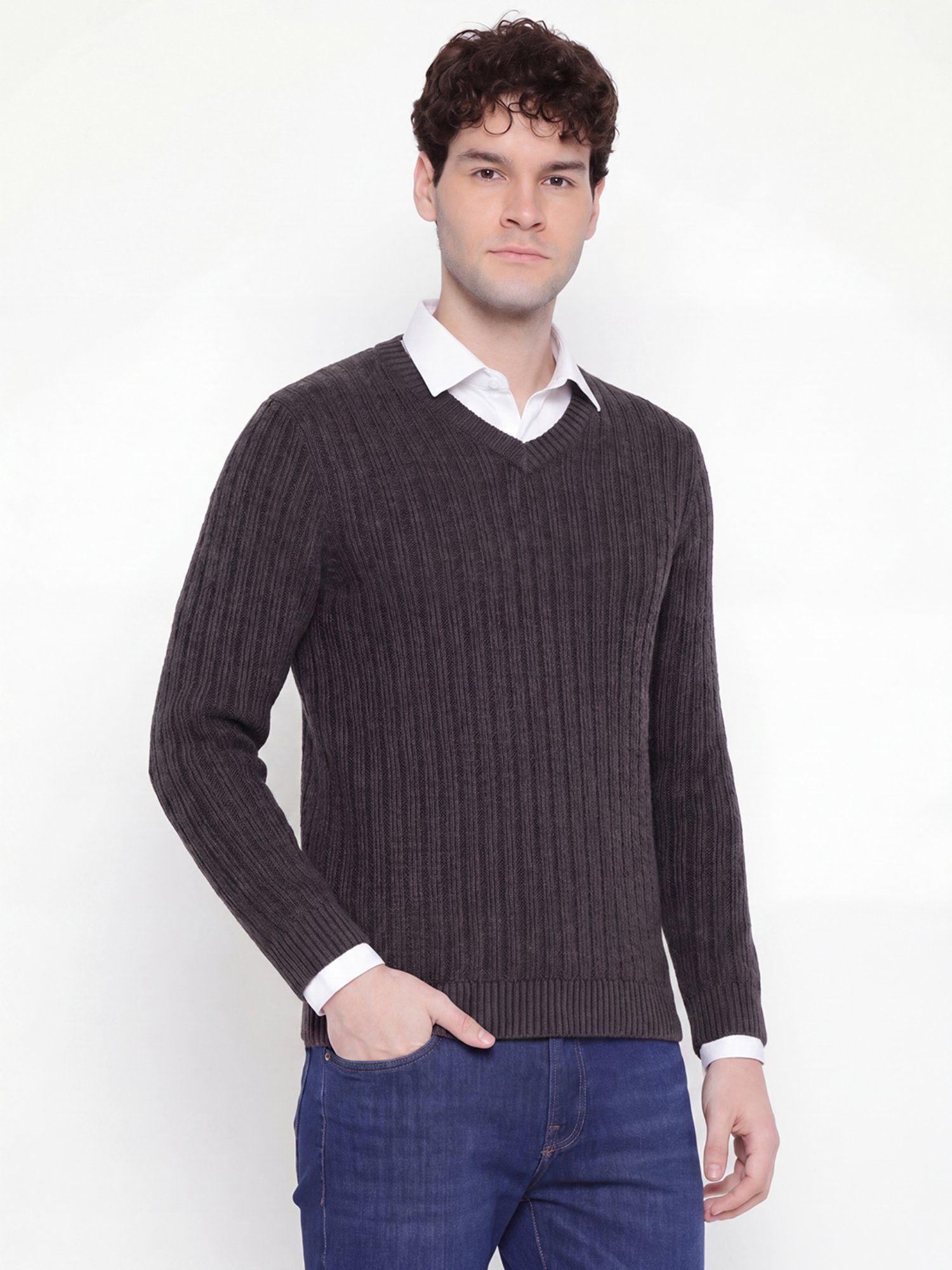 Knitted V Neck Long Sleeves Sweater