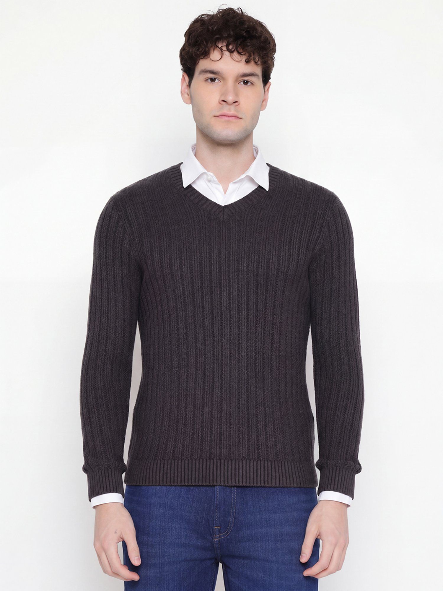 Knitted V Neck Long Sleeves Sweater