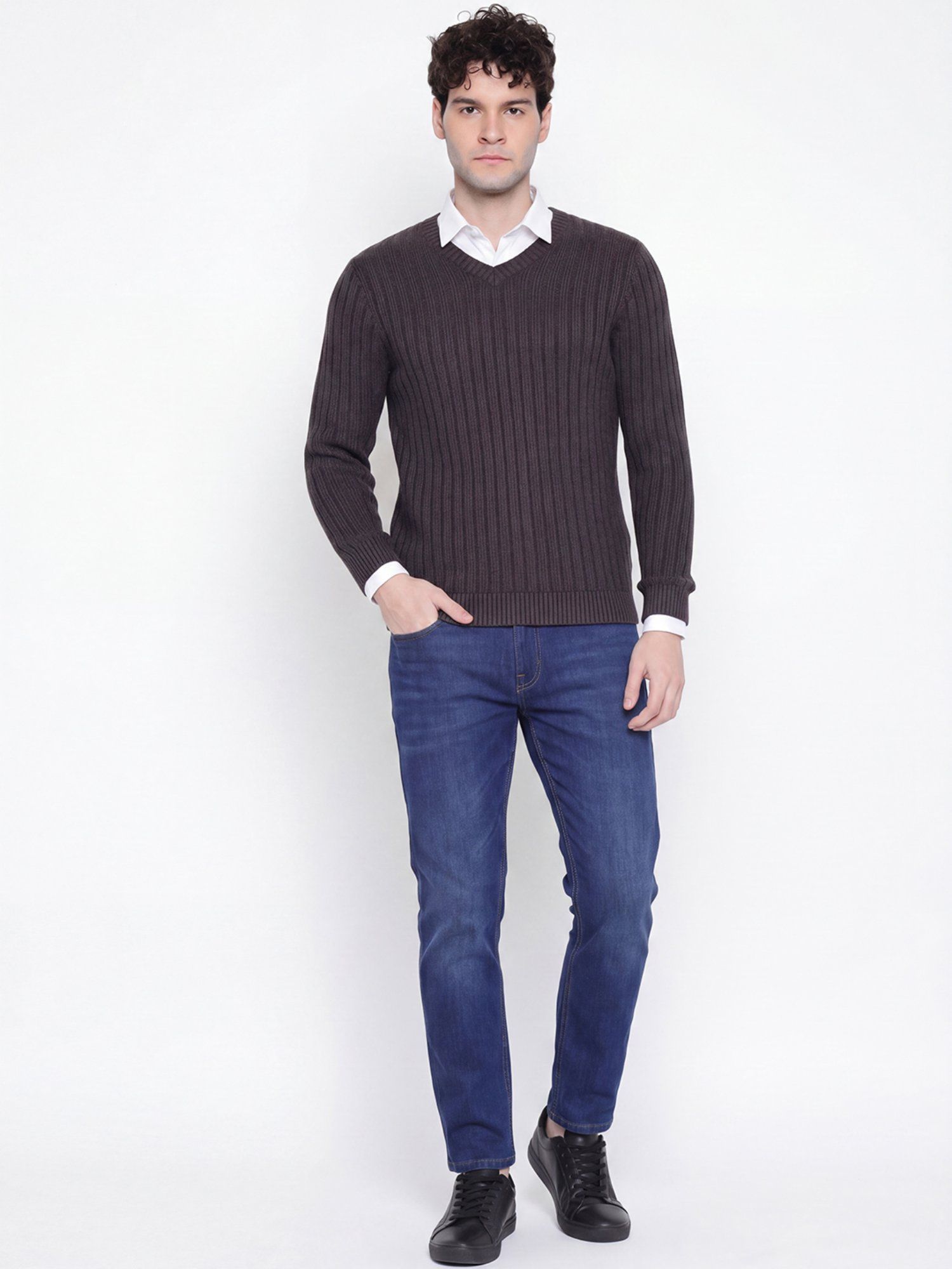 Knitted V Neck Long Sleeves Sweater