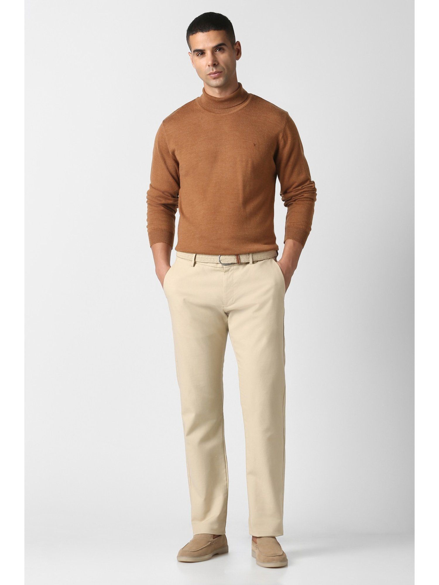 Brown Textured Turtle Neck Sweater