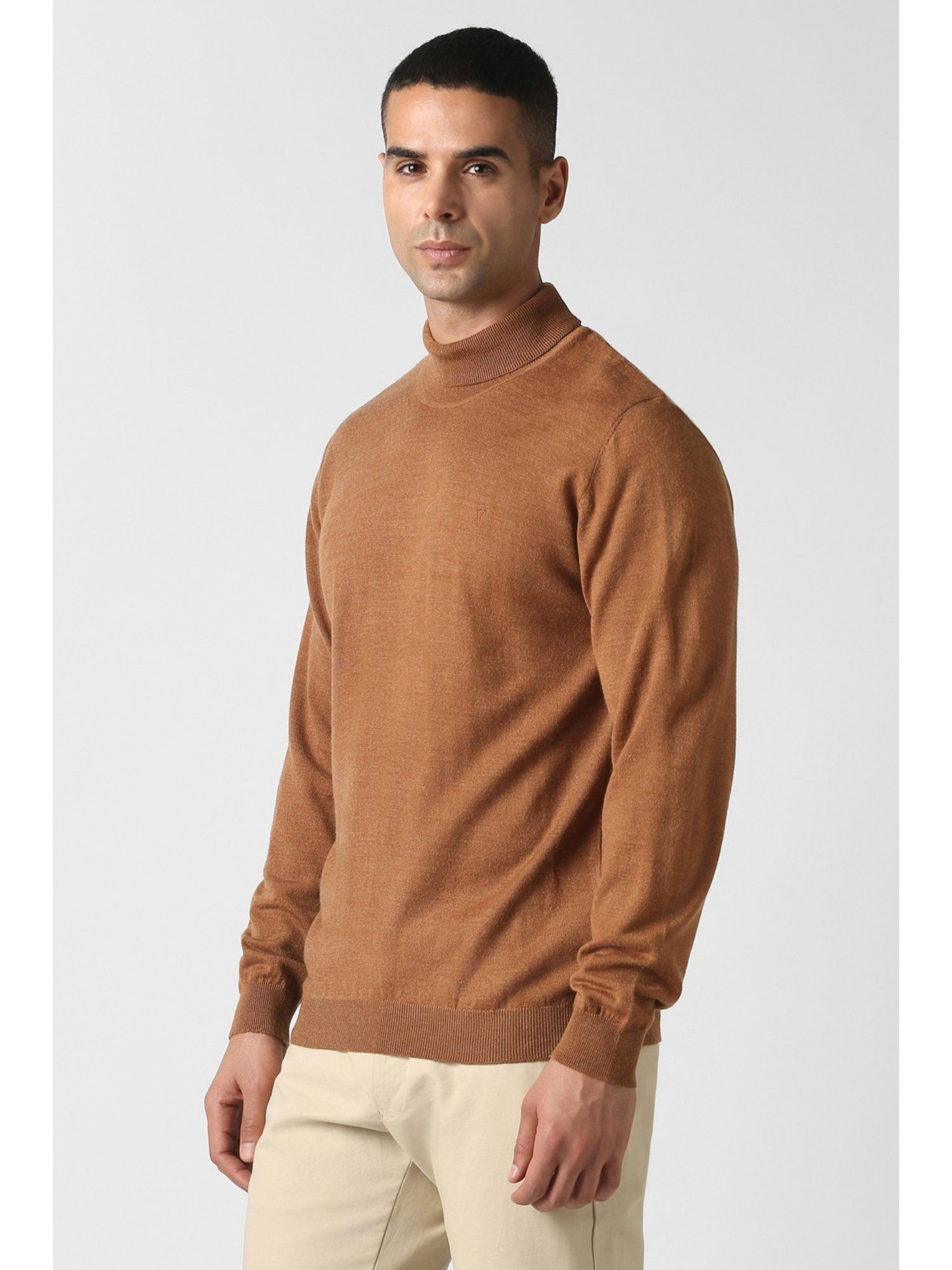 Brown Textured Turtle Neck Sweater