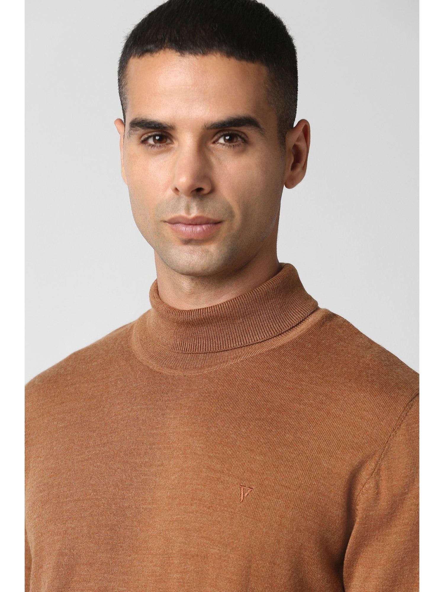 Brown Textured Turtle Neck Sweater