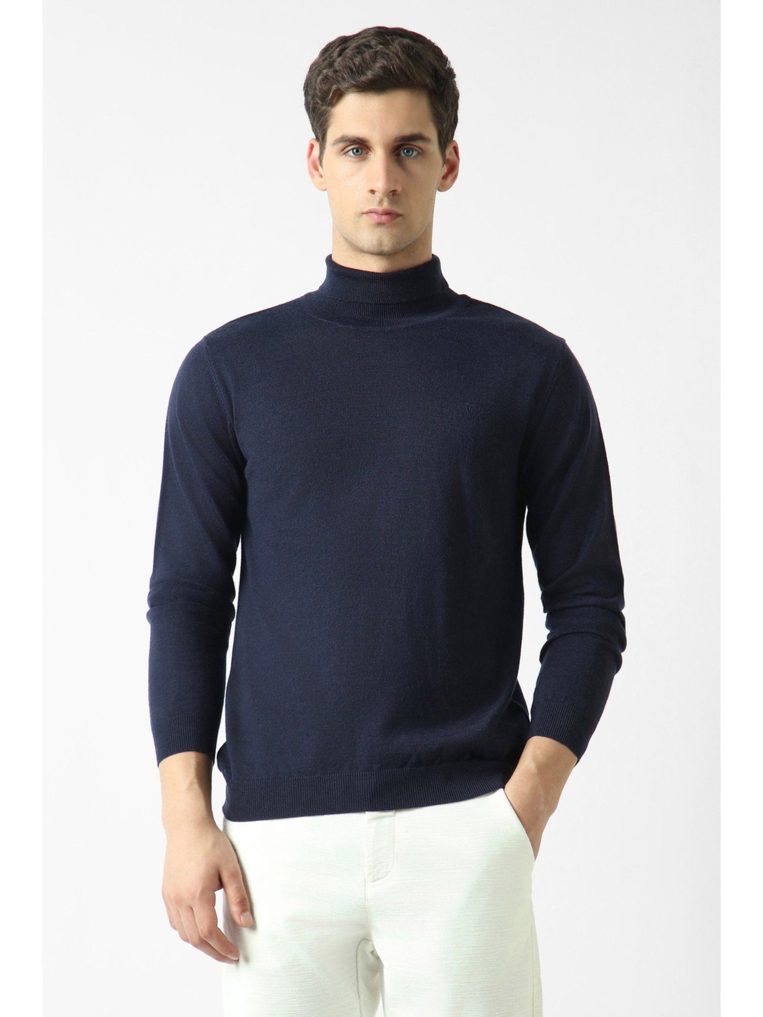 Navy Solid Turtle Neck Sweater