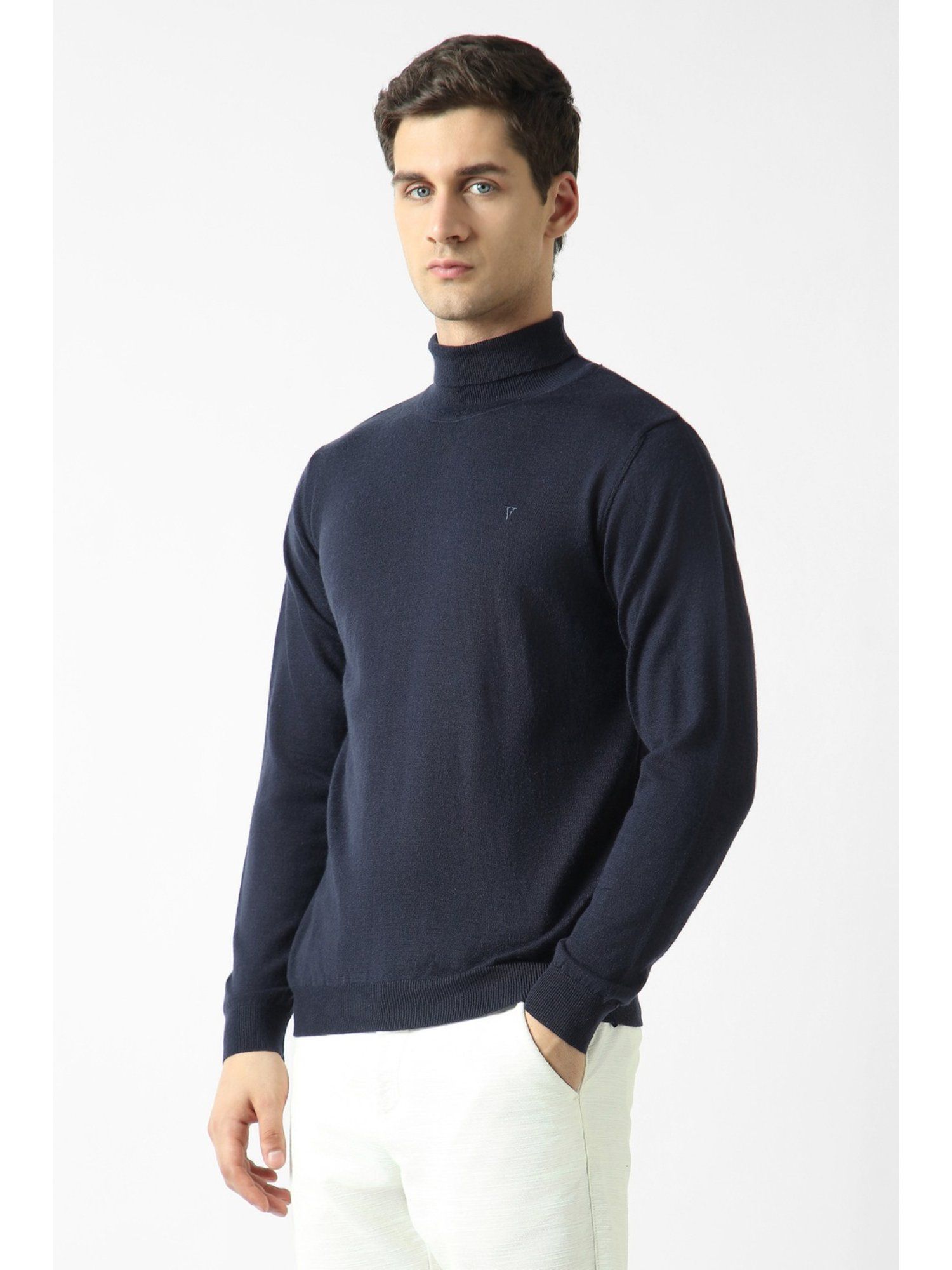 Navy Solid Turtle Neck Sweater